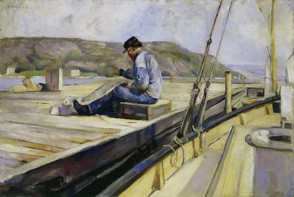 Man Repairing a Net