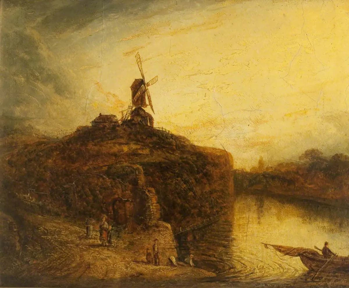 Windmill above a river