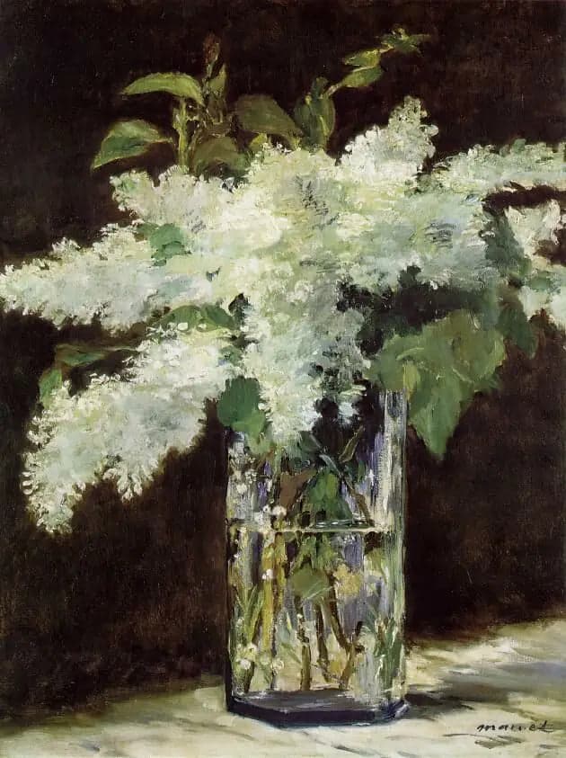 White Lilacs in a Glass Vase