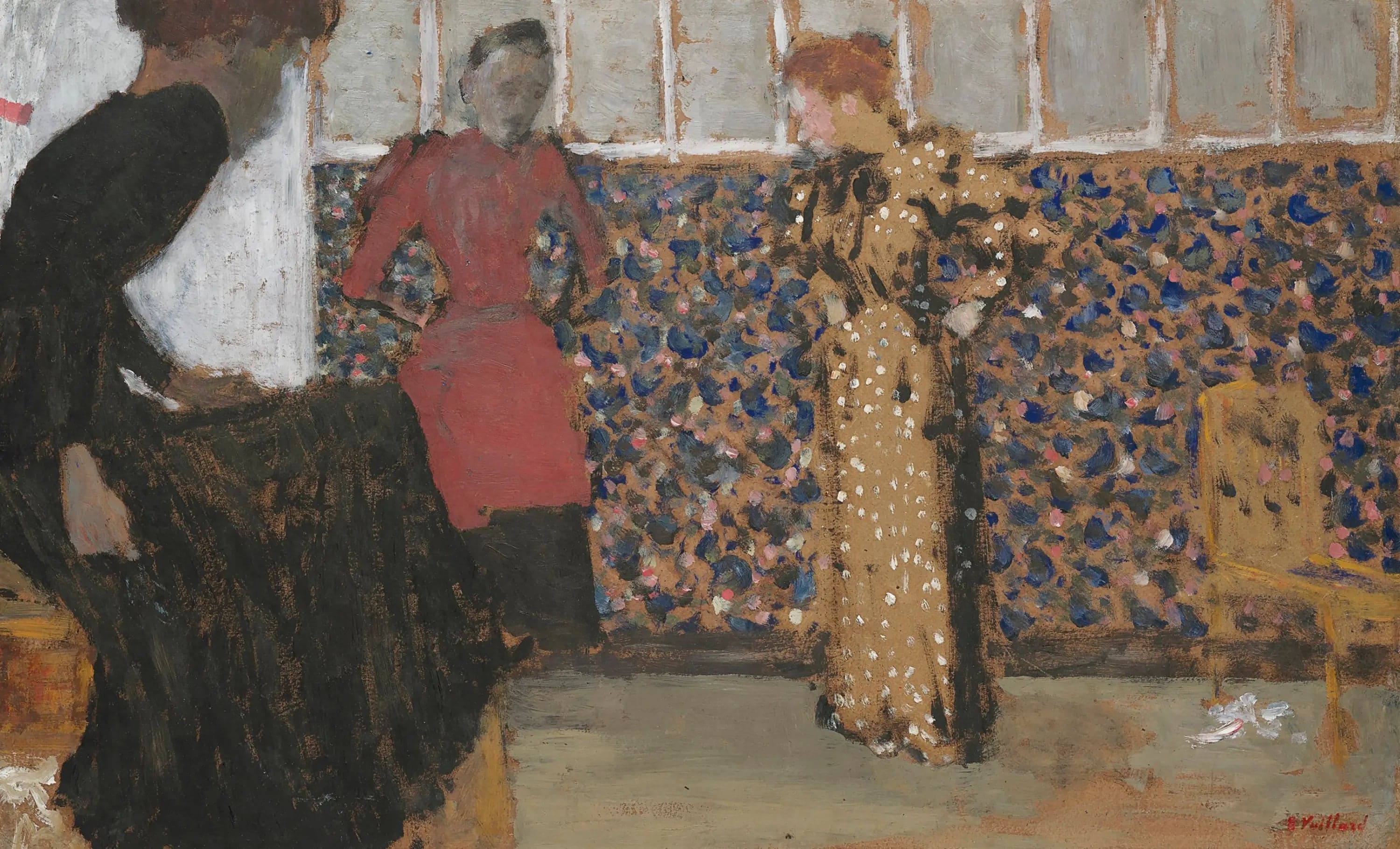 Interior, three women in conversation