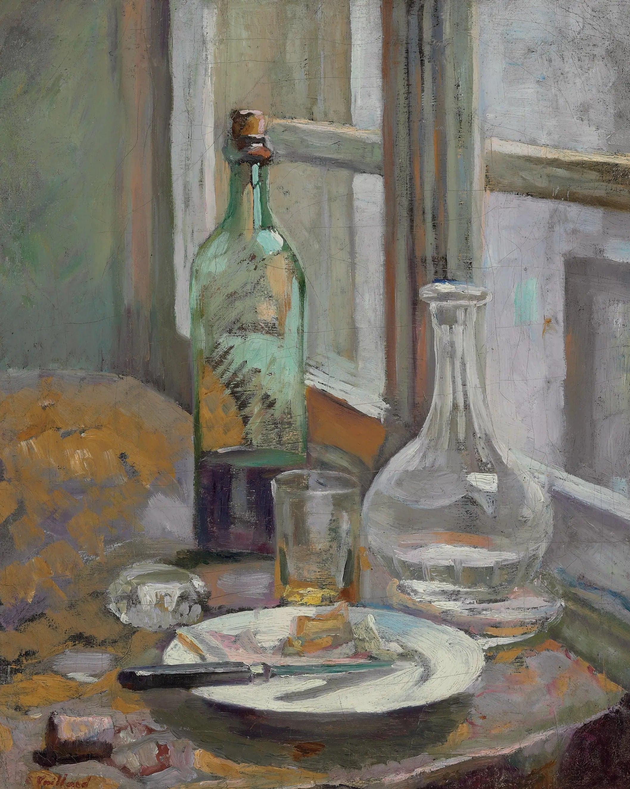 Still life with bottle and carafe
