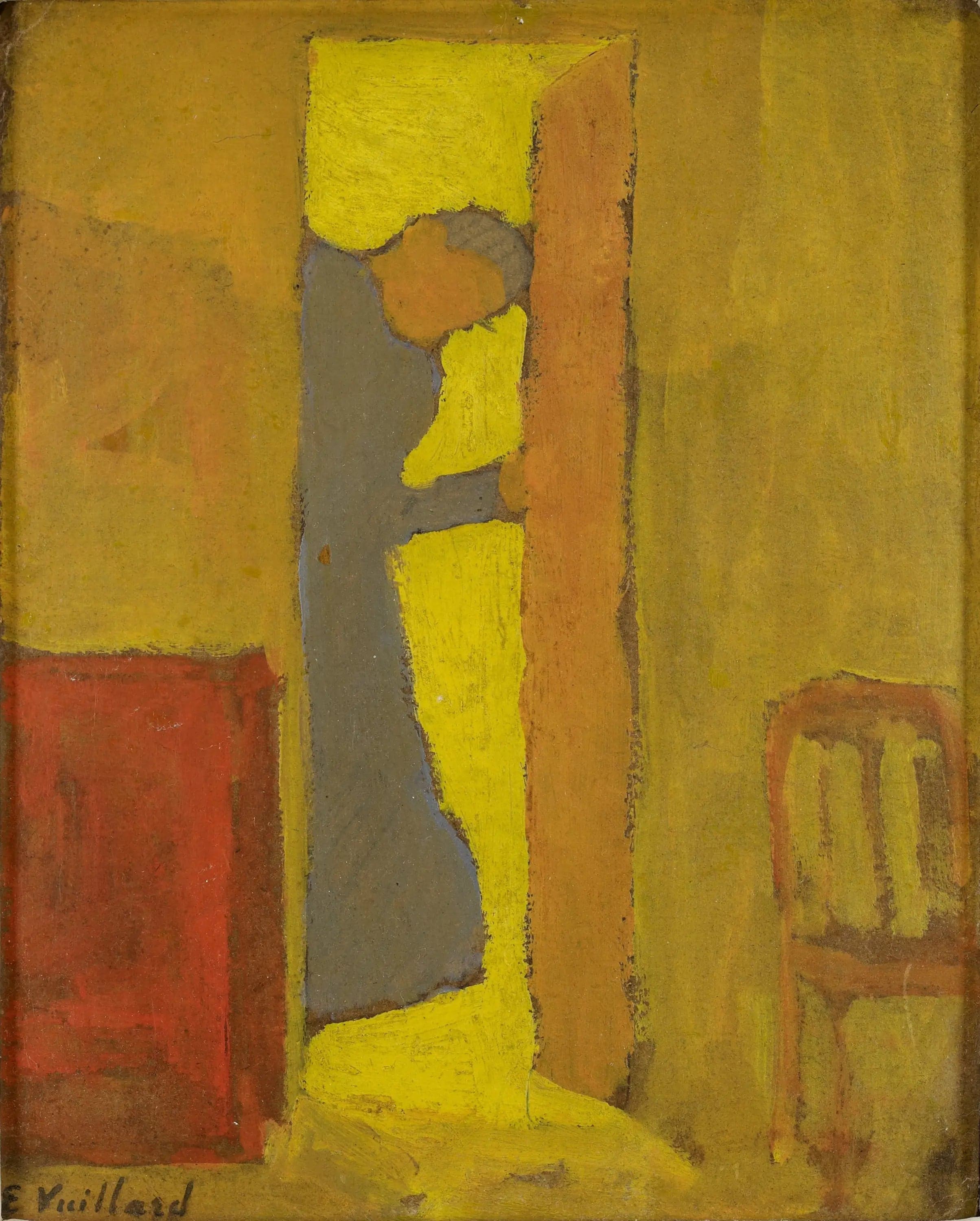 The artist's mother opening a door