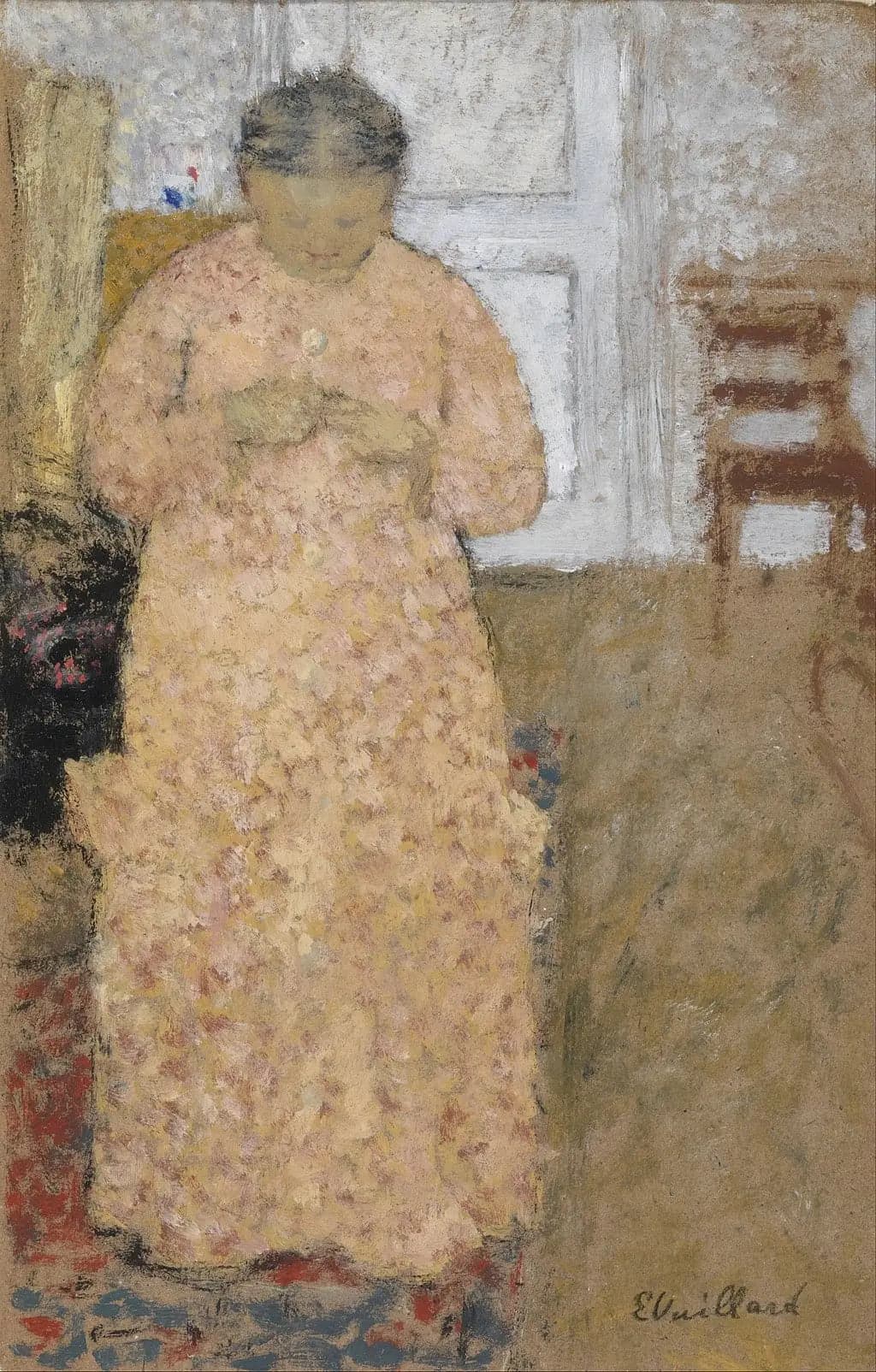 Woman in Pink Knitting