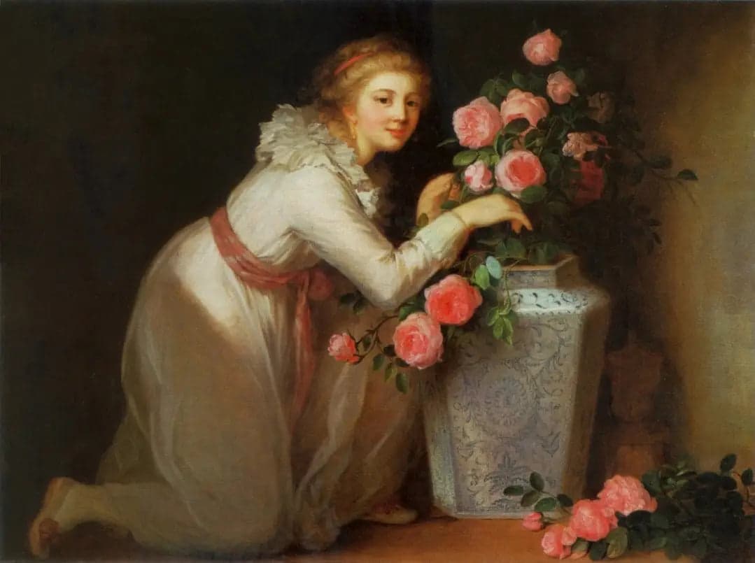 Portrait of a lady making a bouquet.