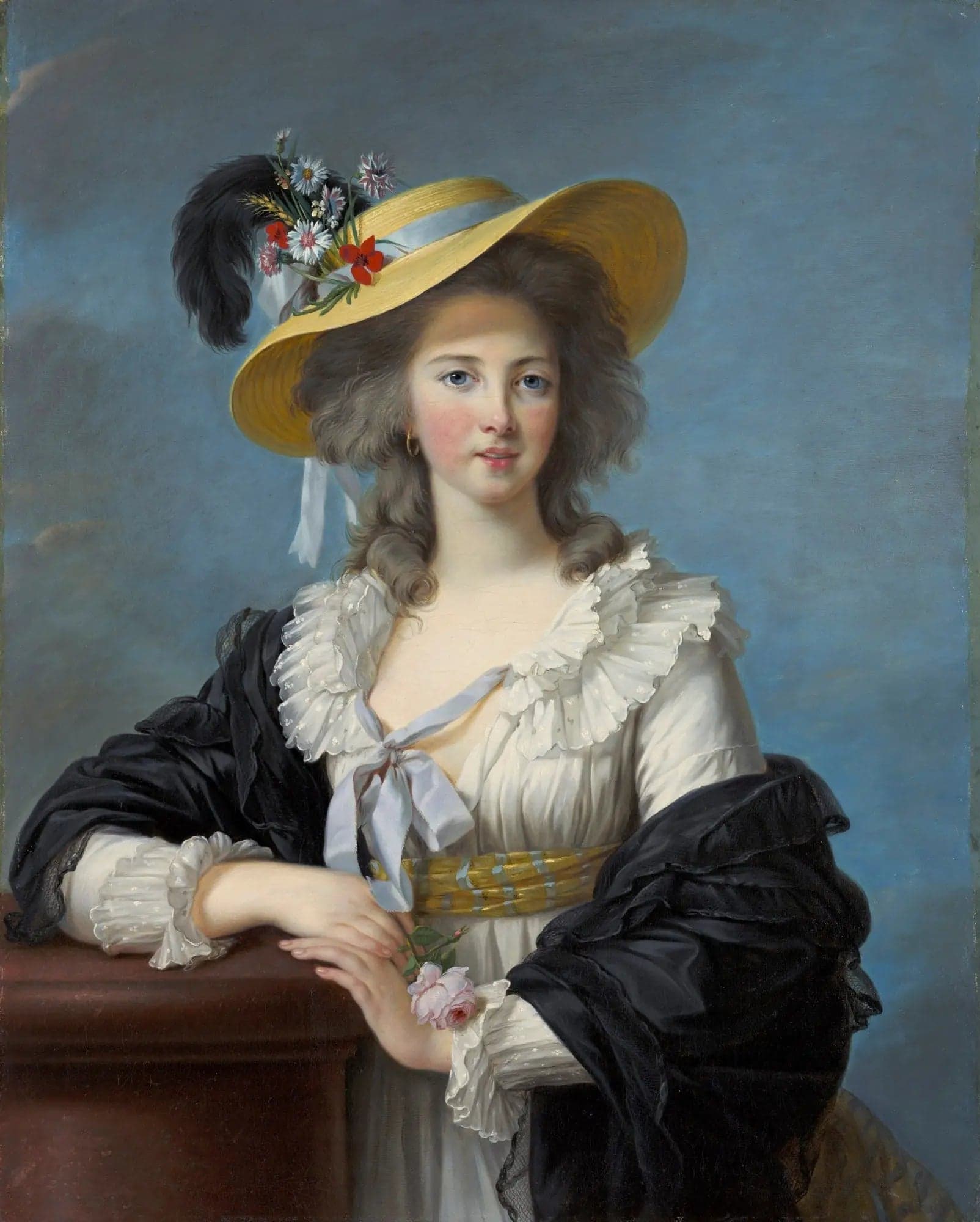 The Duchess of Polignac wearing a straw hat
