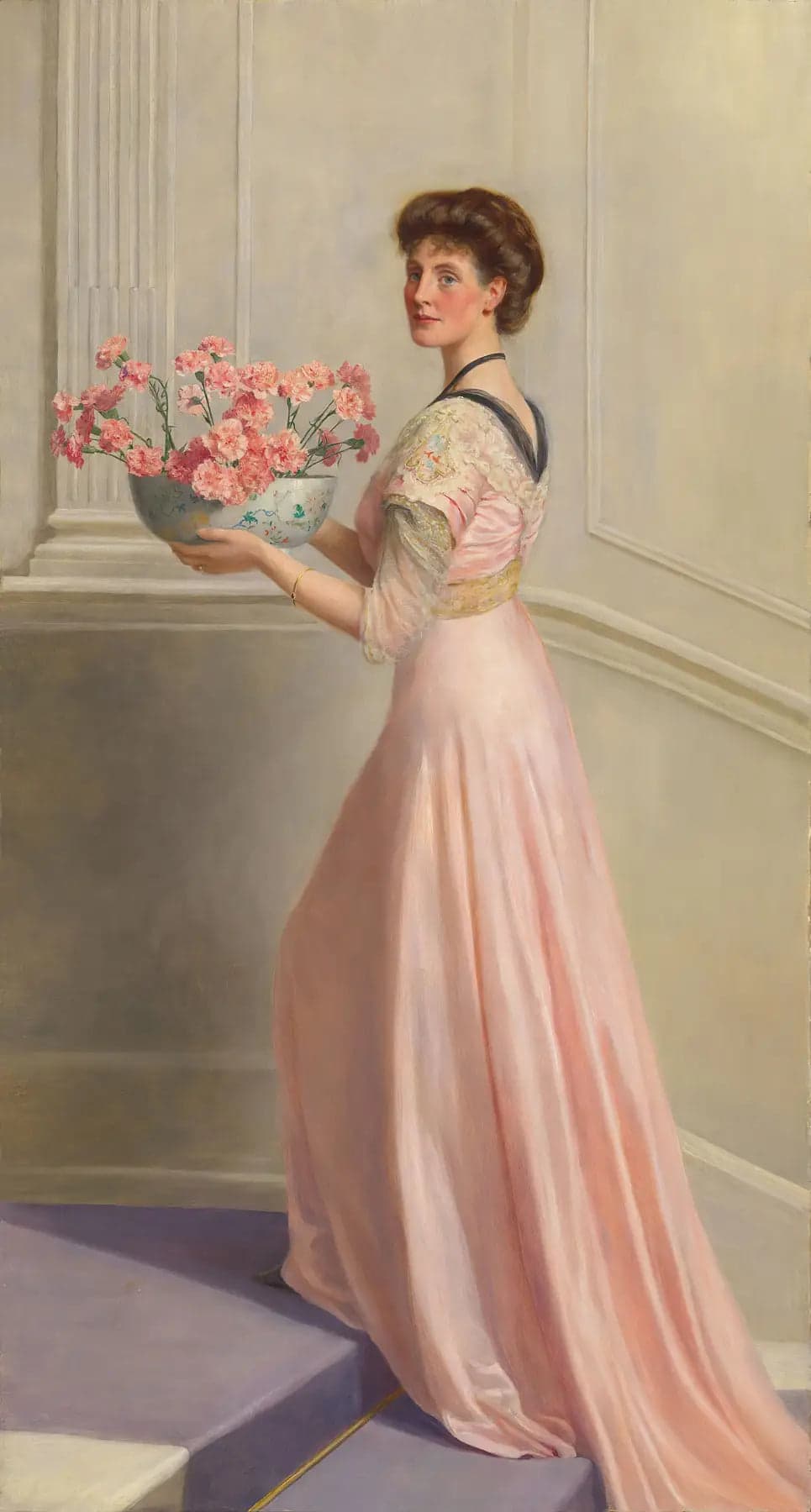 Lady with a Bowl of Pink Carnations