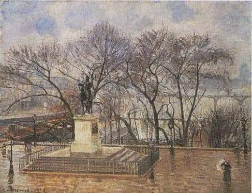 The elevated terrace of the Pont-Neuf, Place Henri IV: under the morning rain