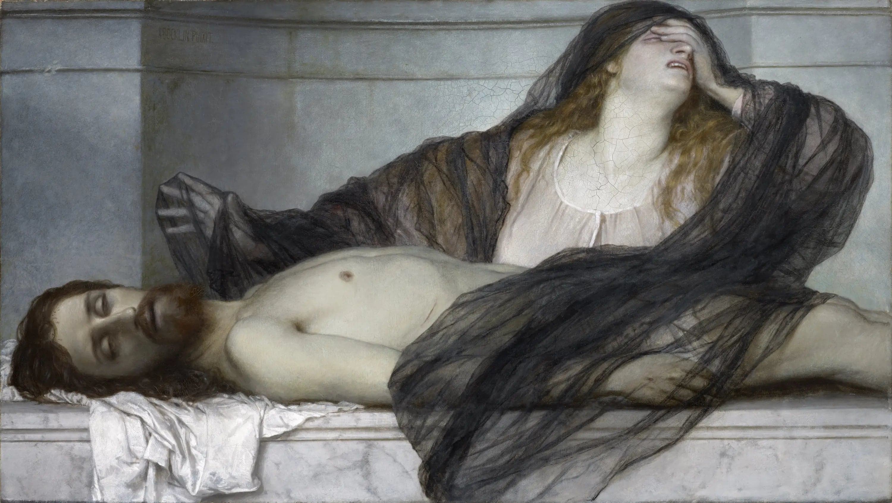 Marie-Madeleine crying over the dead Christ