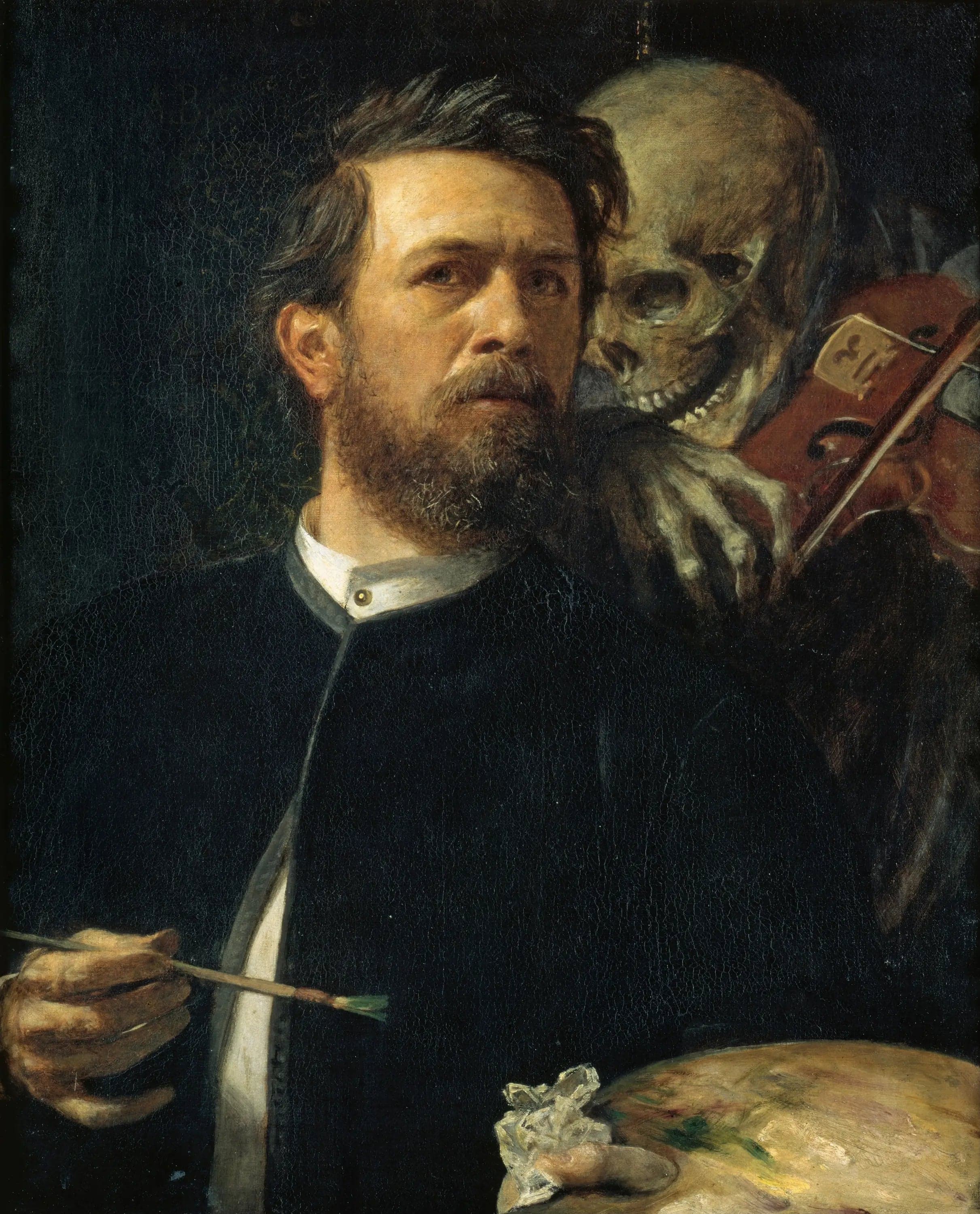 Self-portrait with Death playing the violin