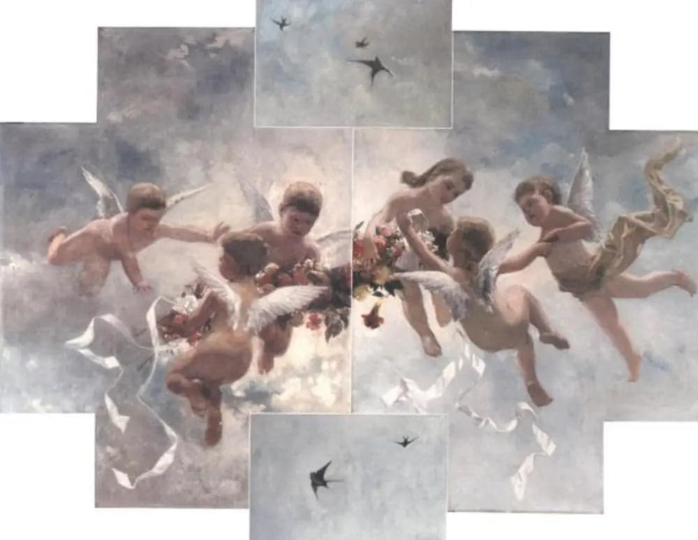 Ceiling decoration of putti and birds
