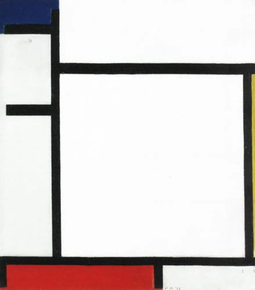 Composition with blue, yellow, red, and gray