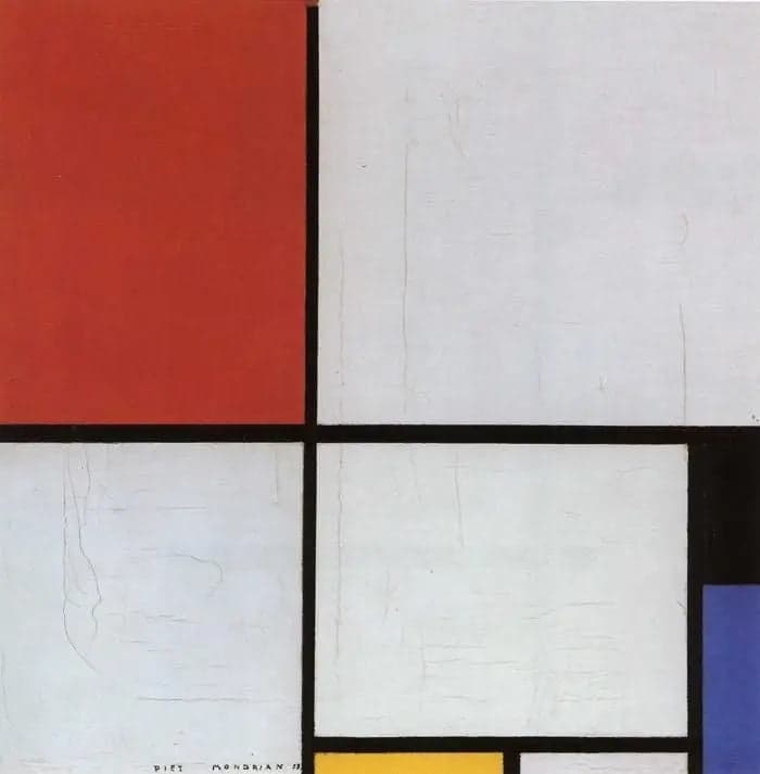 Composition with red, black, blue, and yellow