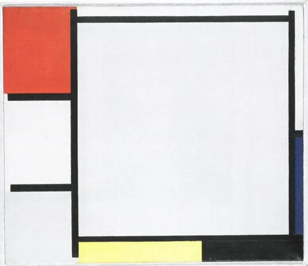 Composition with red, blue, yellow, black, and gray