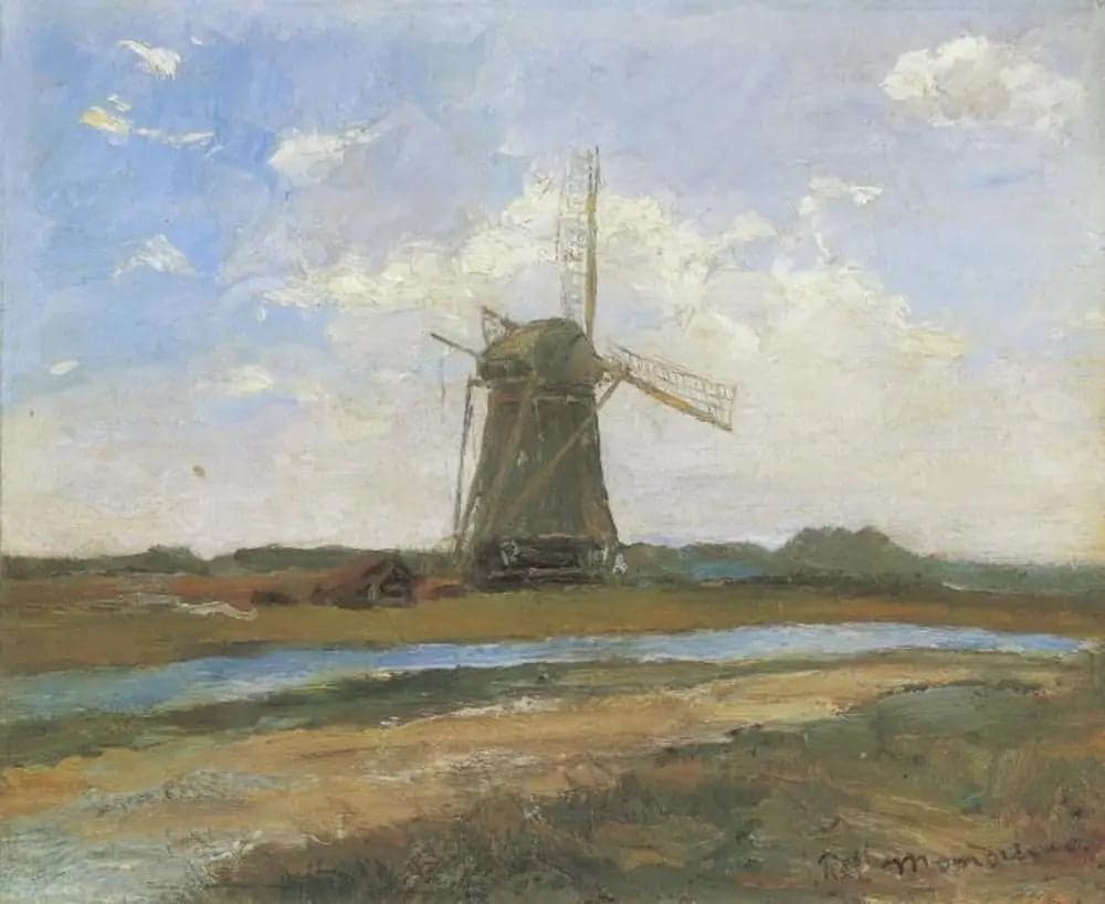 Windmill in the Sun by a Stream