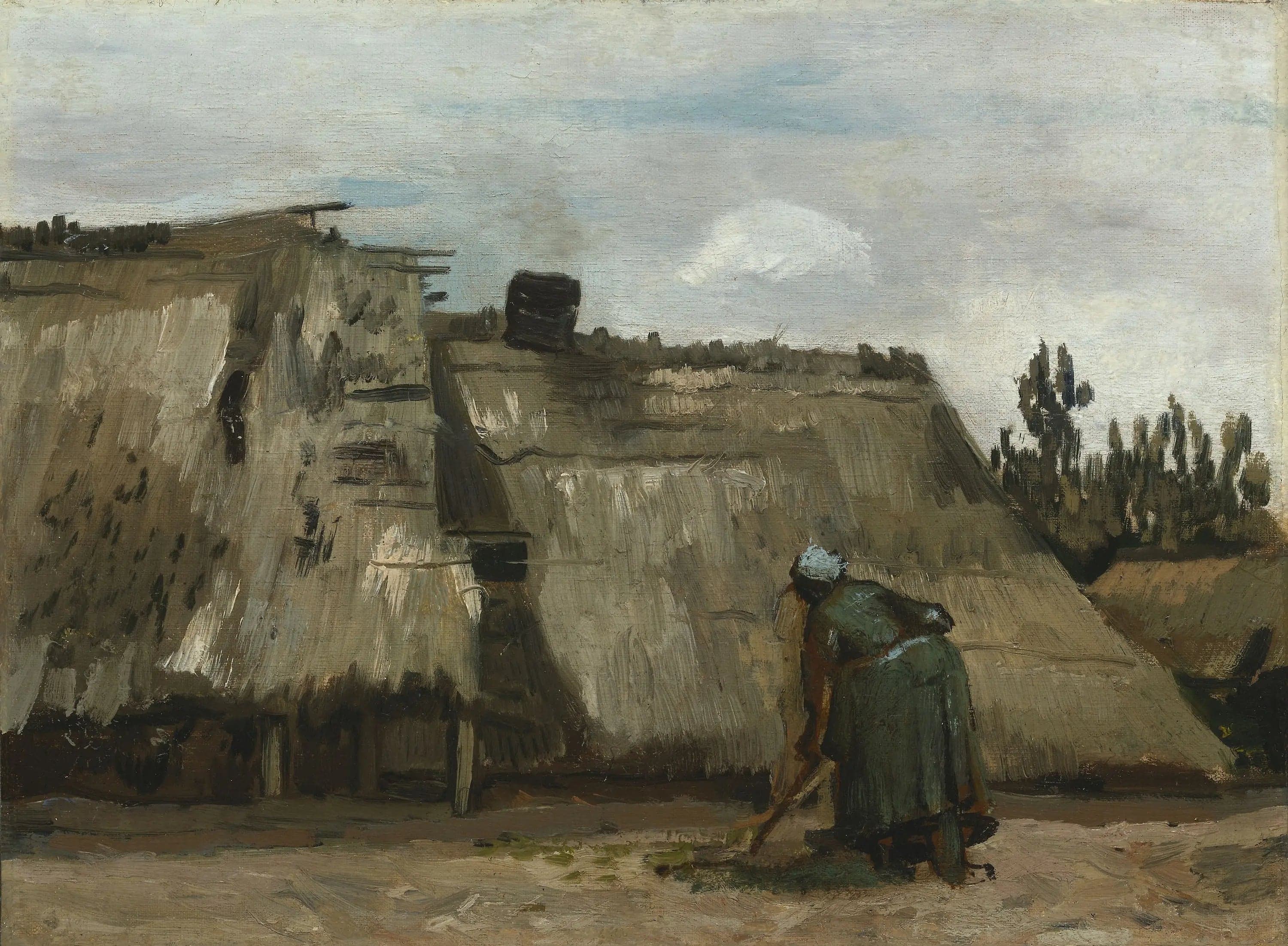 A peasant woman digging in front of her chalet