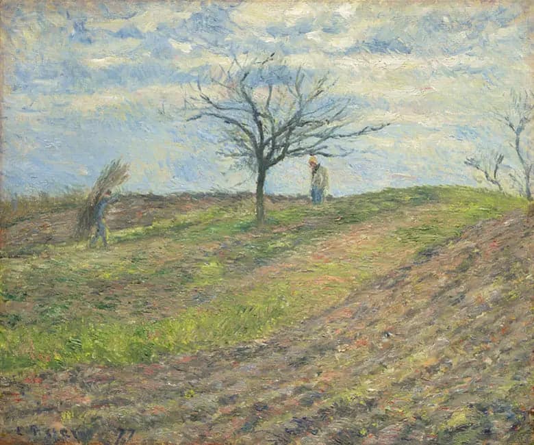 Plowed Land in Winter, with a Man Wearing a Peasant Hat