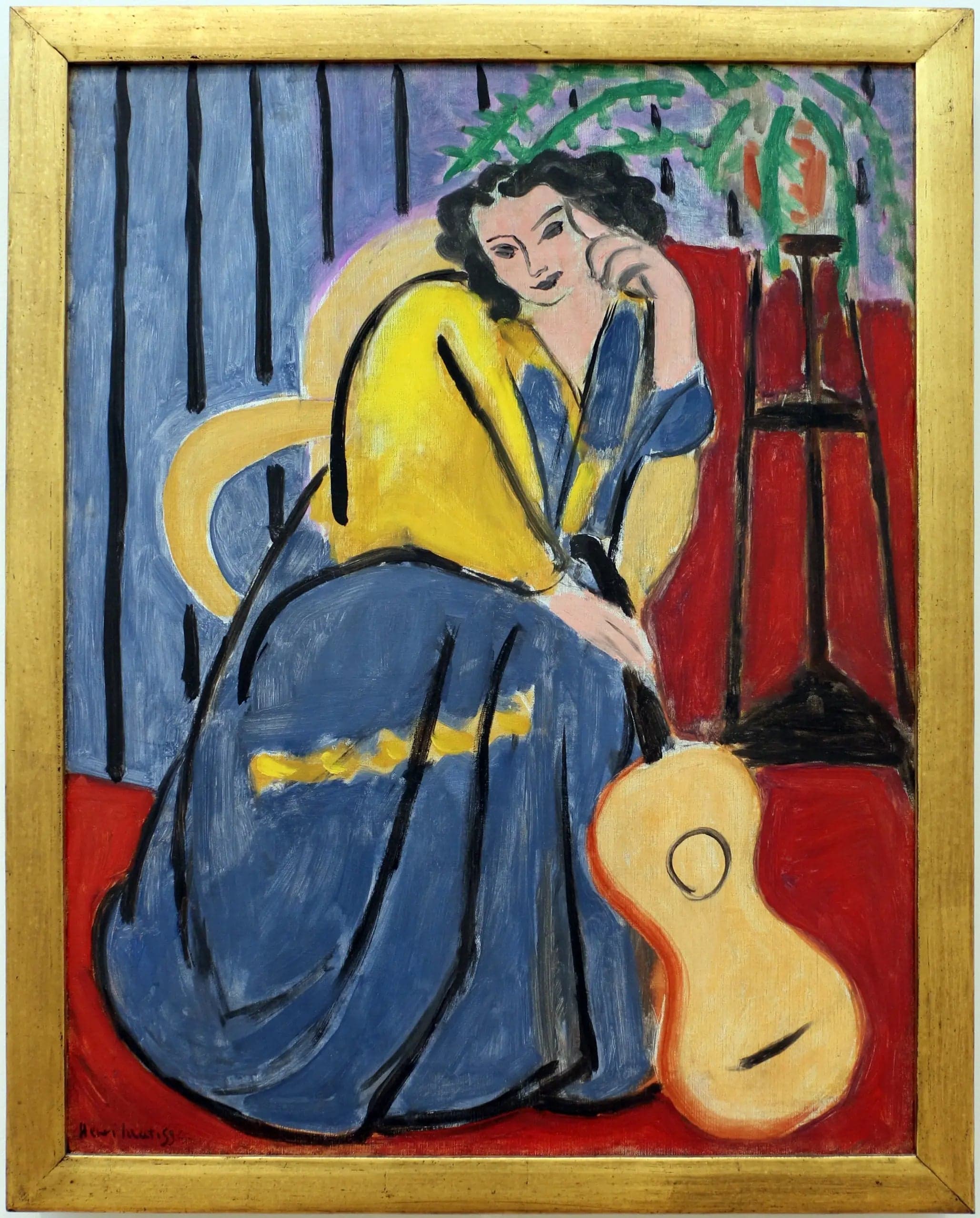 Woman in Yellow and Blue with Guitar
