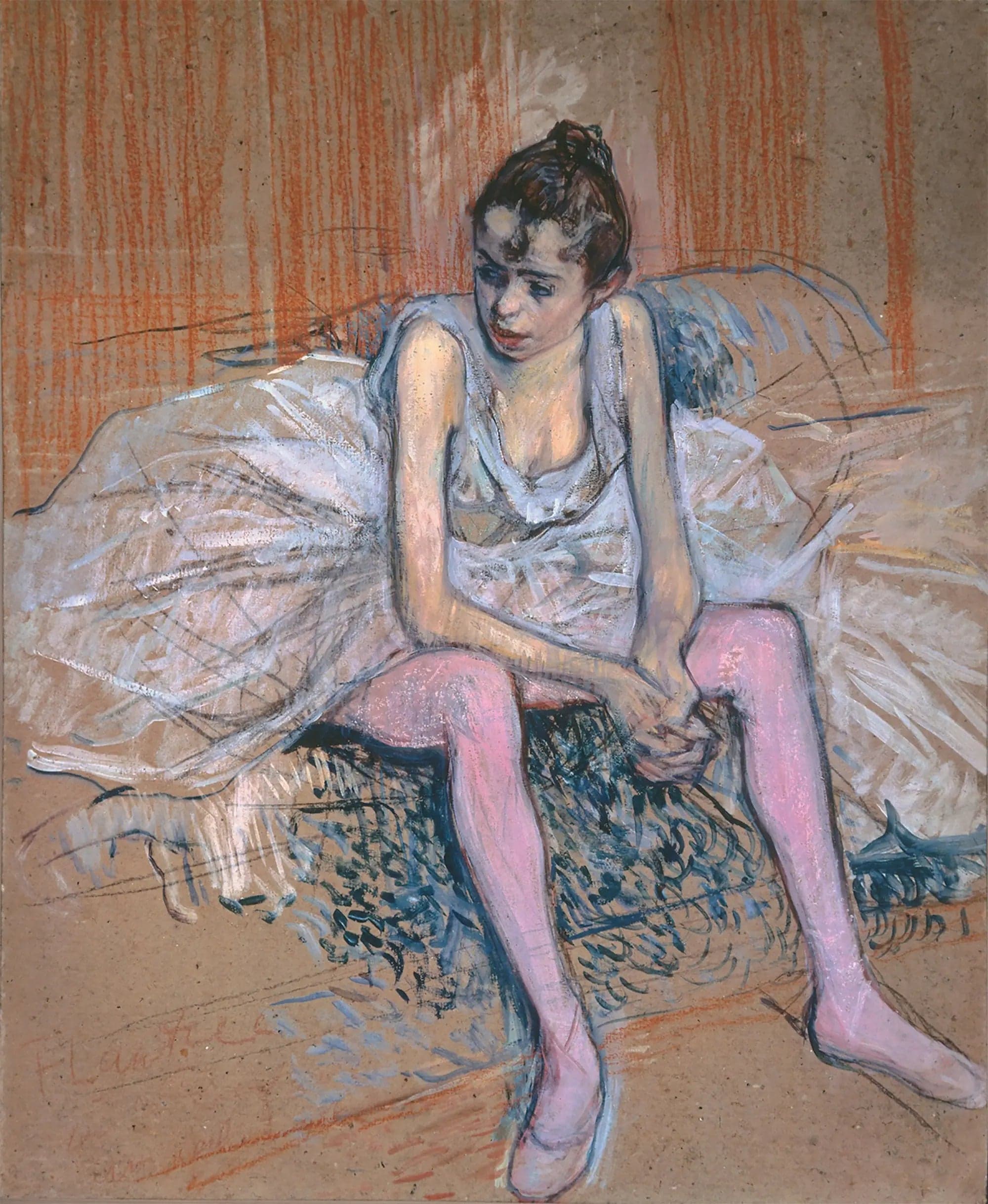 Seated Dancer in Pink Stockings - Henri de Toulouse