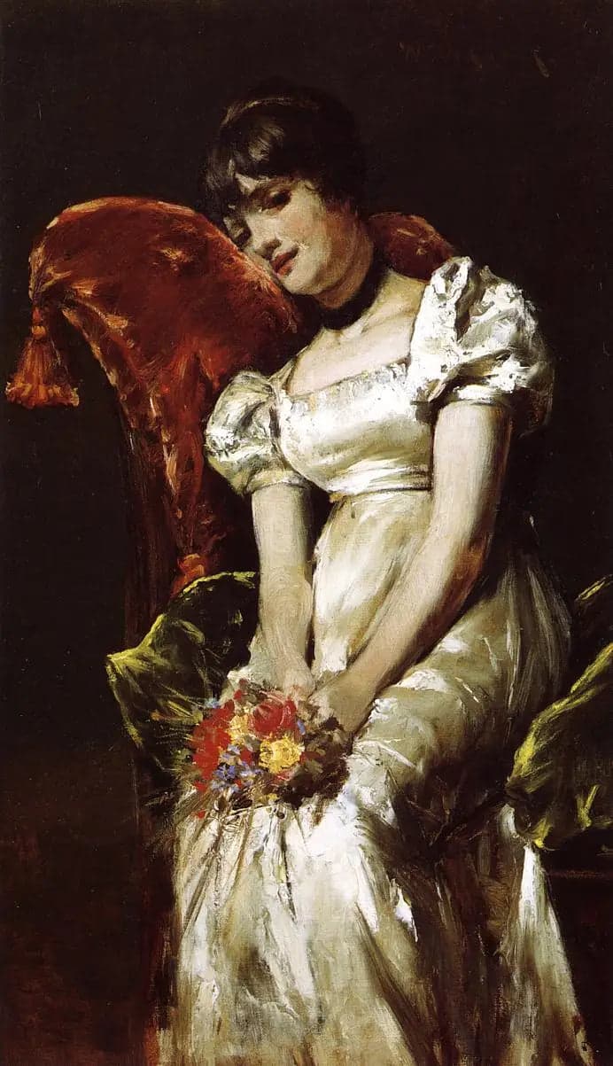 Portrait of a Young Girl Sitting Holding a Bouquet - Pierre