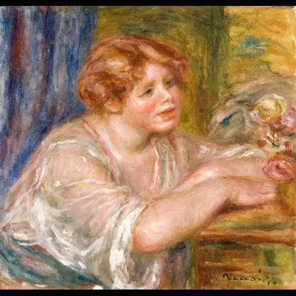 Bust of a Young Girl Looking at Flowers - Pierre