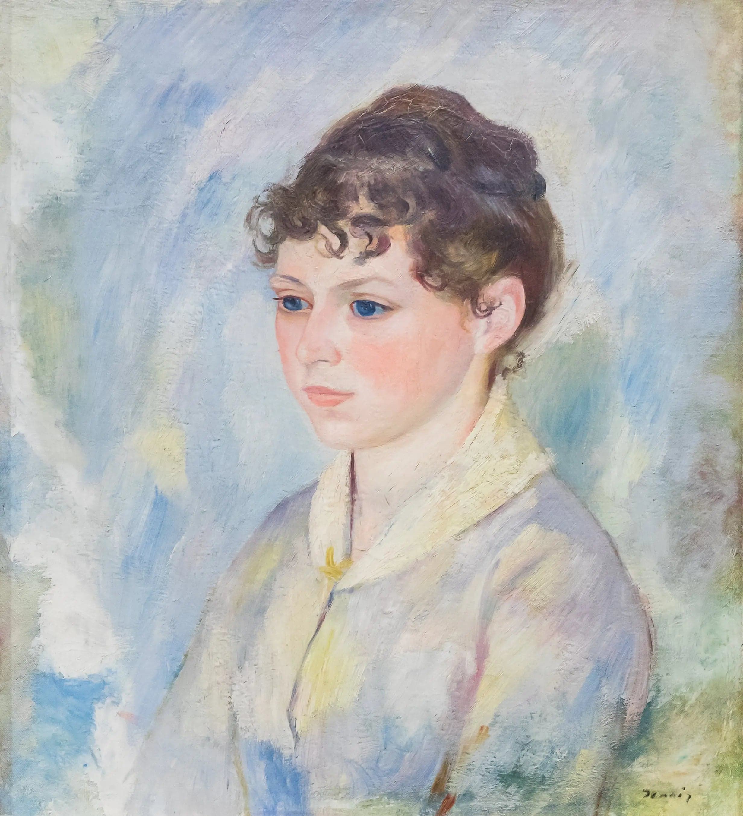 Head of a Young Girl on Light Blue Background - Pierre