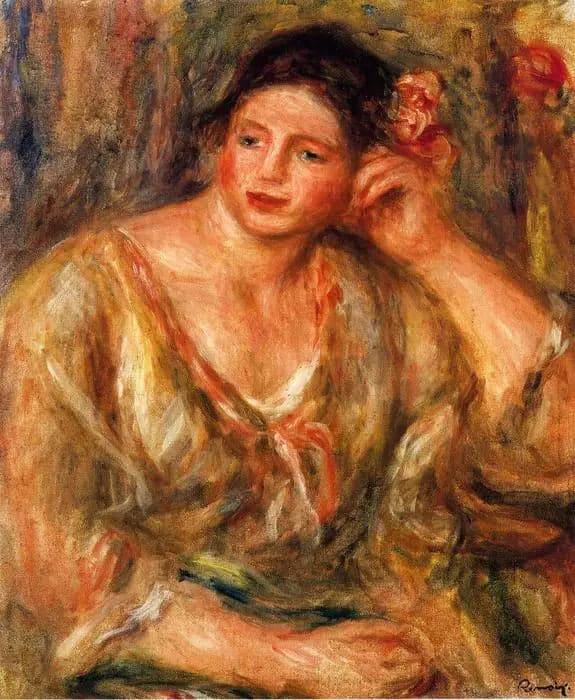 Madeleine leaning on her elbow with flowers in her hair - Pierre