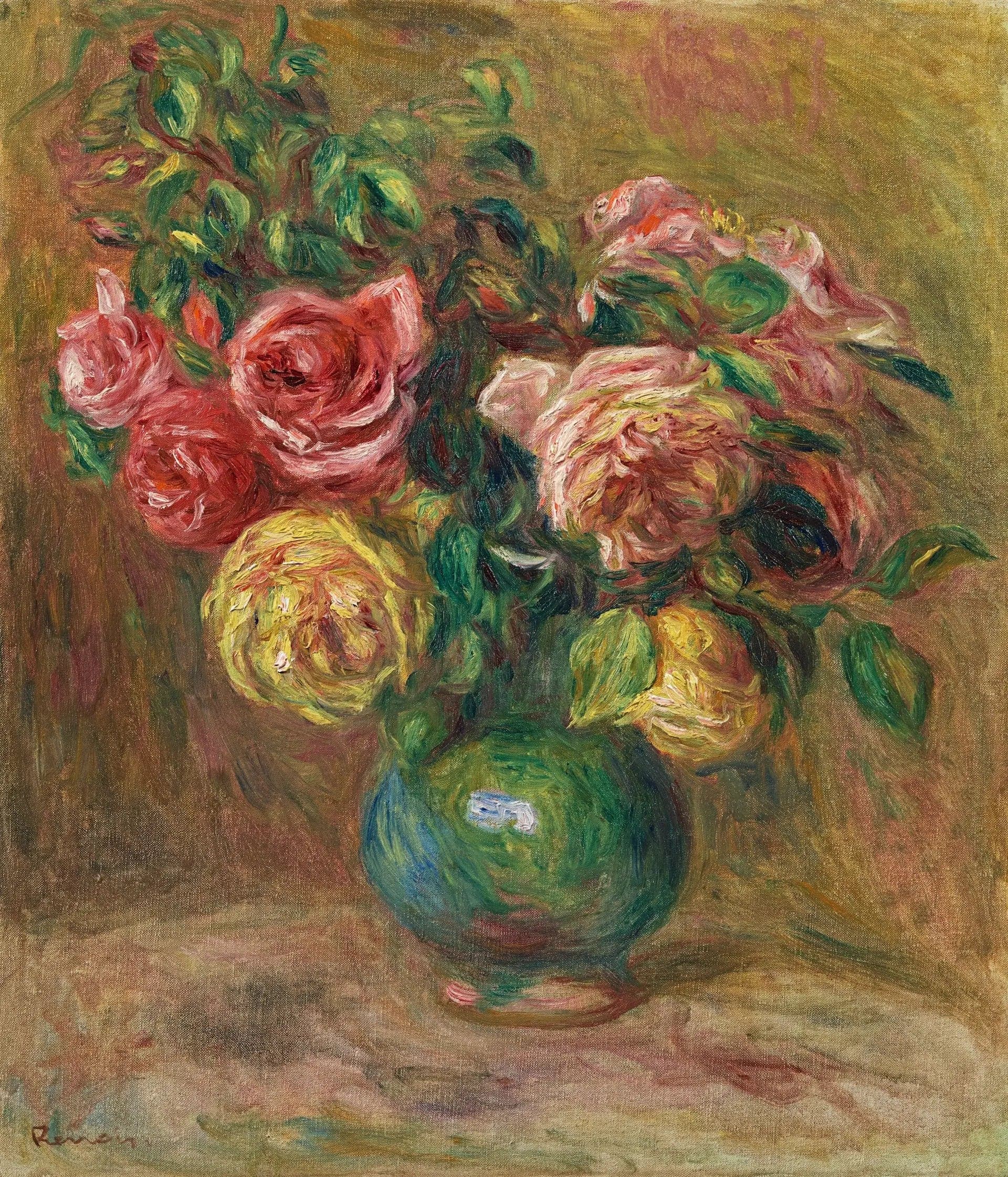 Roses in a green vase - Pierre
