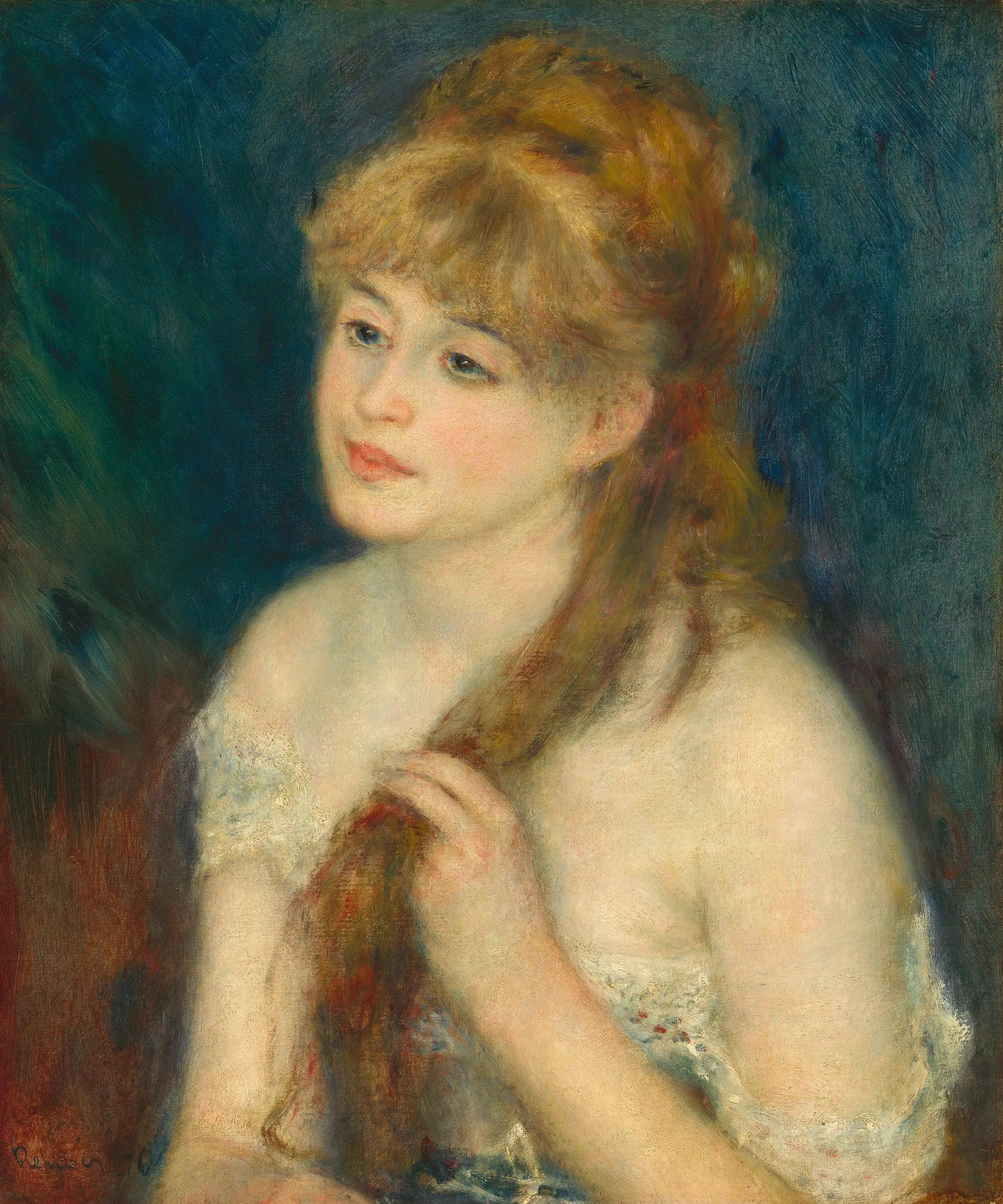 Young Woman Braiding Her Hair - Pierre
