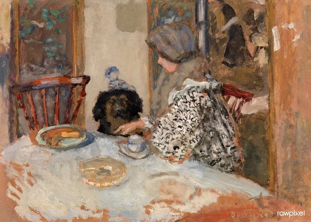 Woman and Dog at the Table