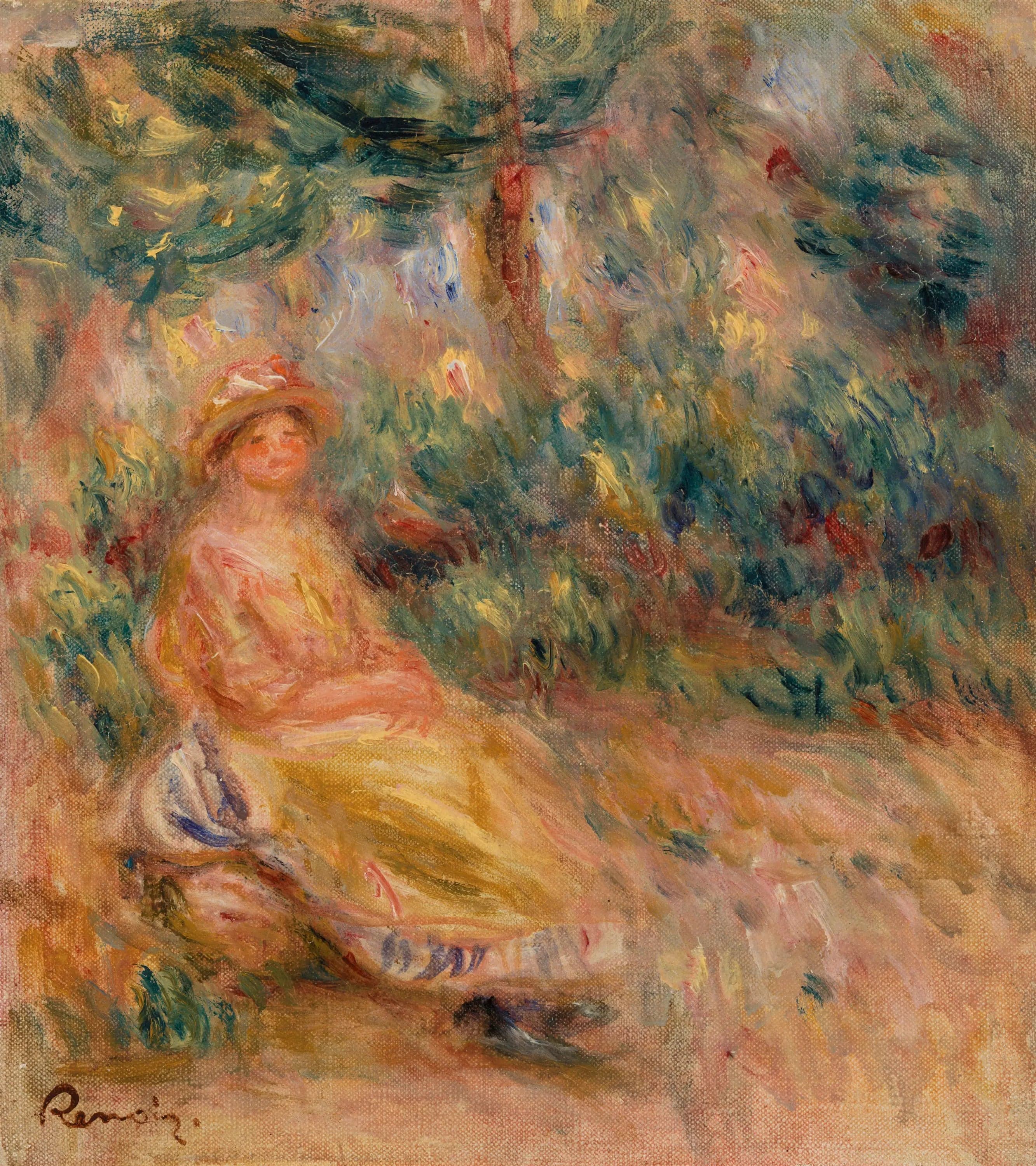 Woman in Pink and Yellow in a Landscape - Pierre