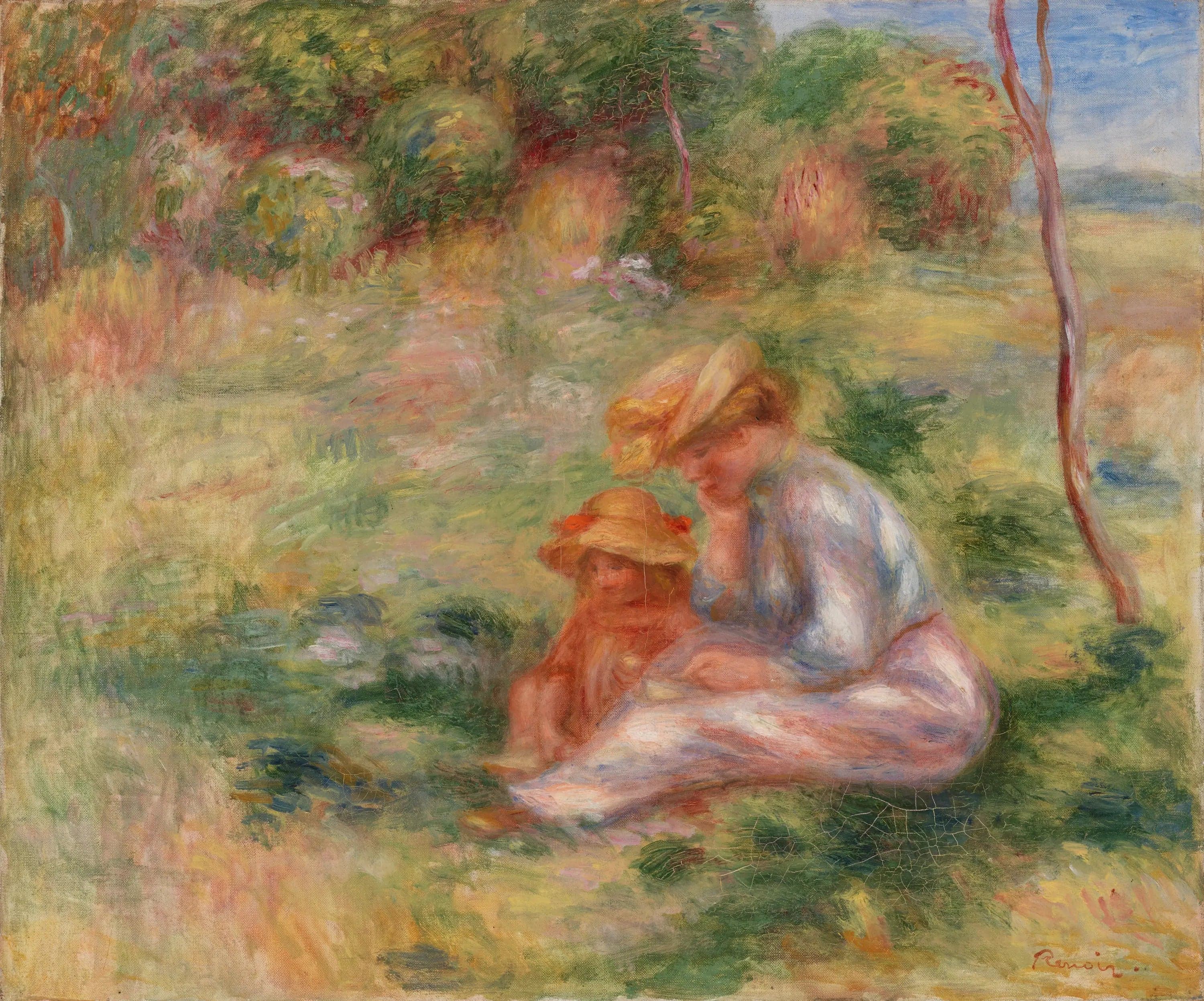 Woman with Child on the Grass - Pierre