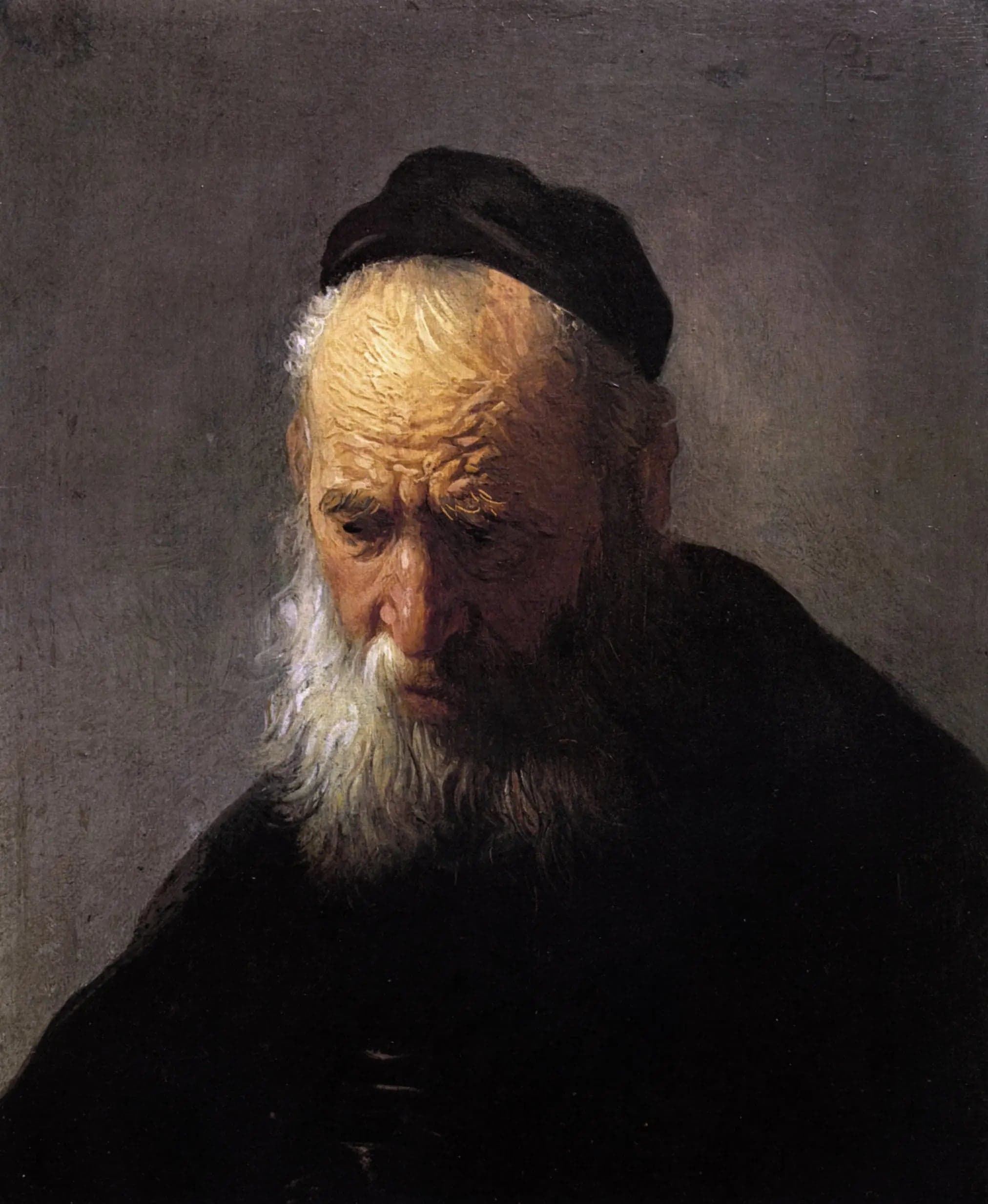 Head of an old man wearing a cap