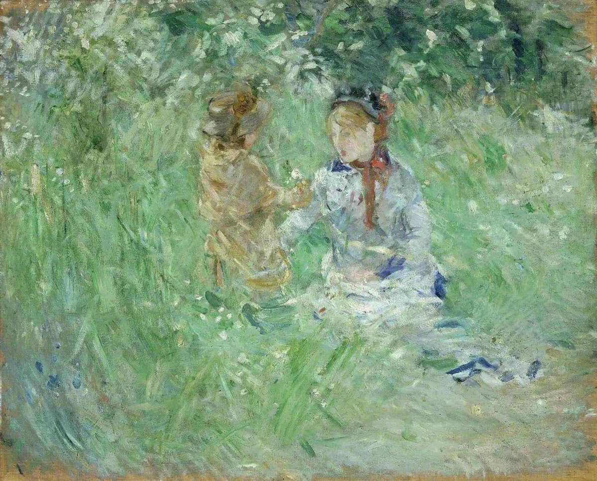 Woman and child in a meadow in Bougival