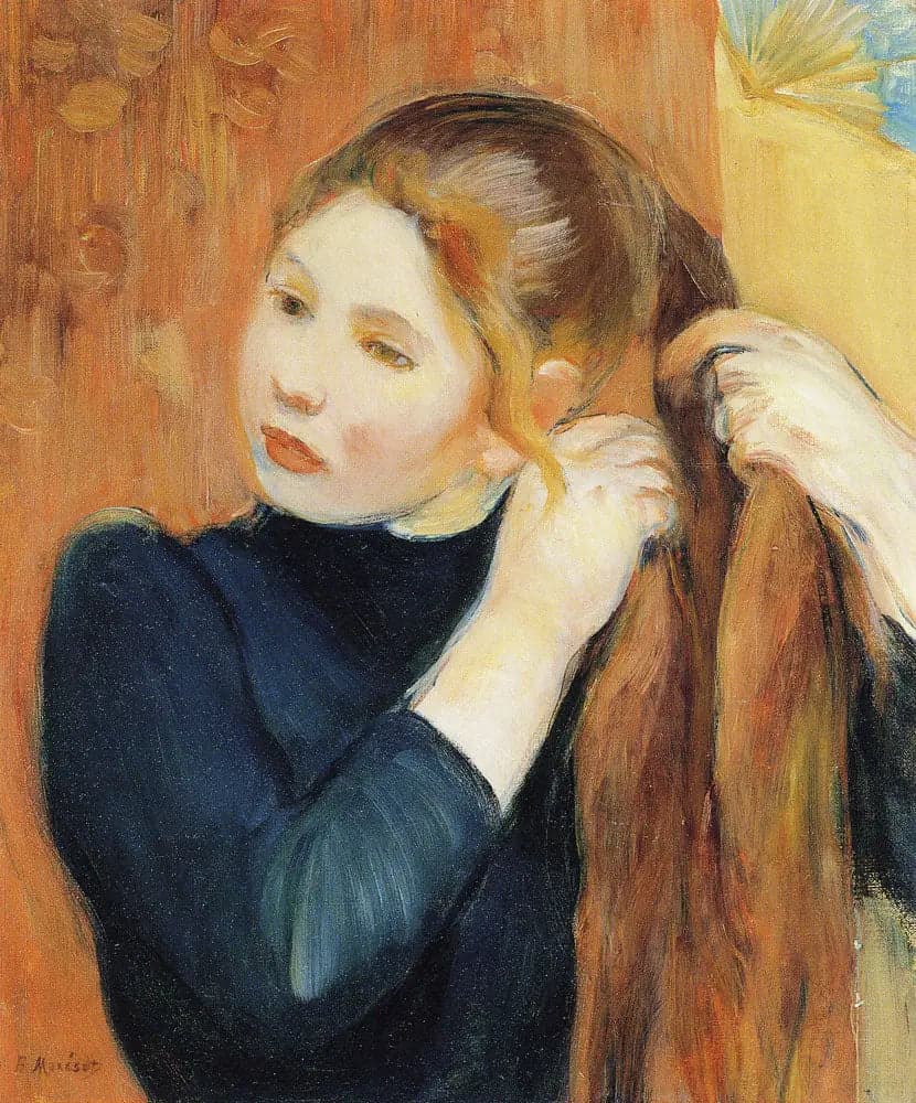 Young Girl Braiding Her Hair
