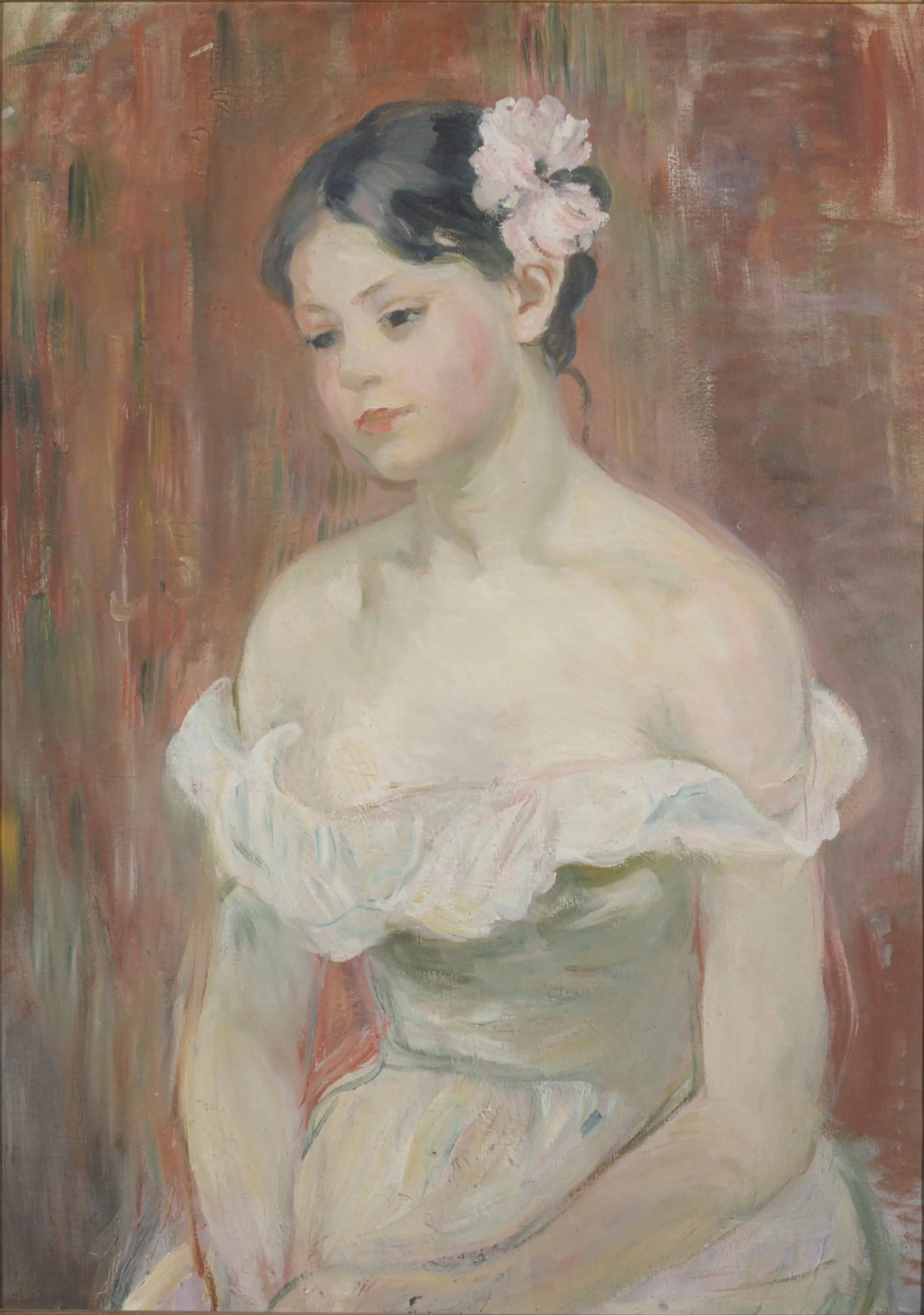Young Girl with a Low Neckline, the Flower in Her Hair