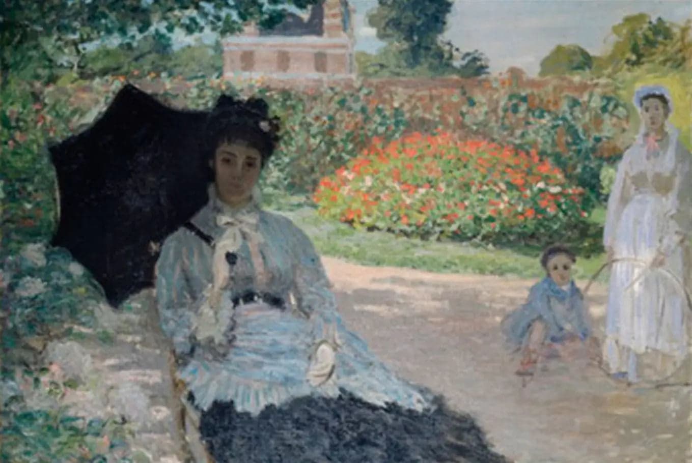 Camille in the garden with Jean and a maid