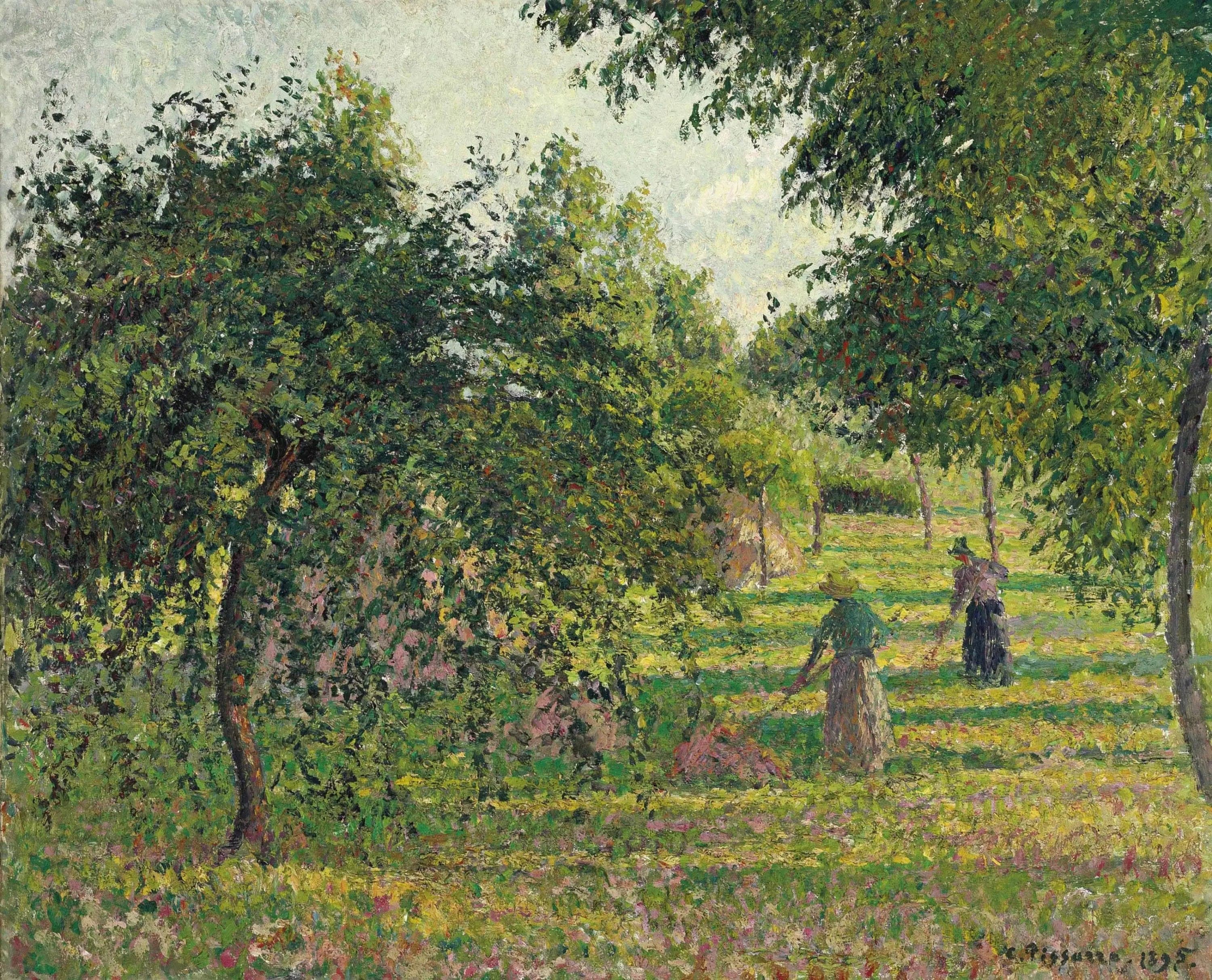 Apple Trees and Peasant Raking Hay, Éragny