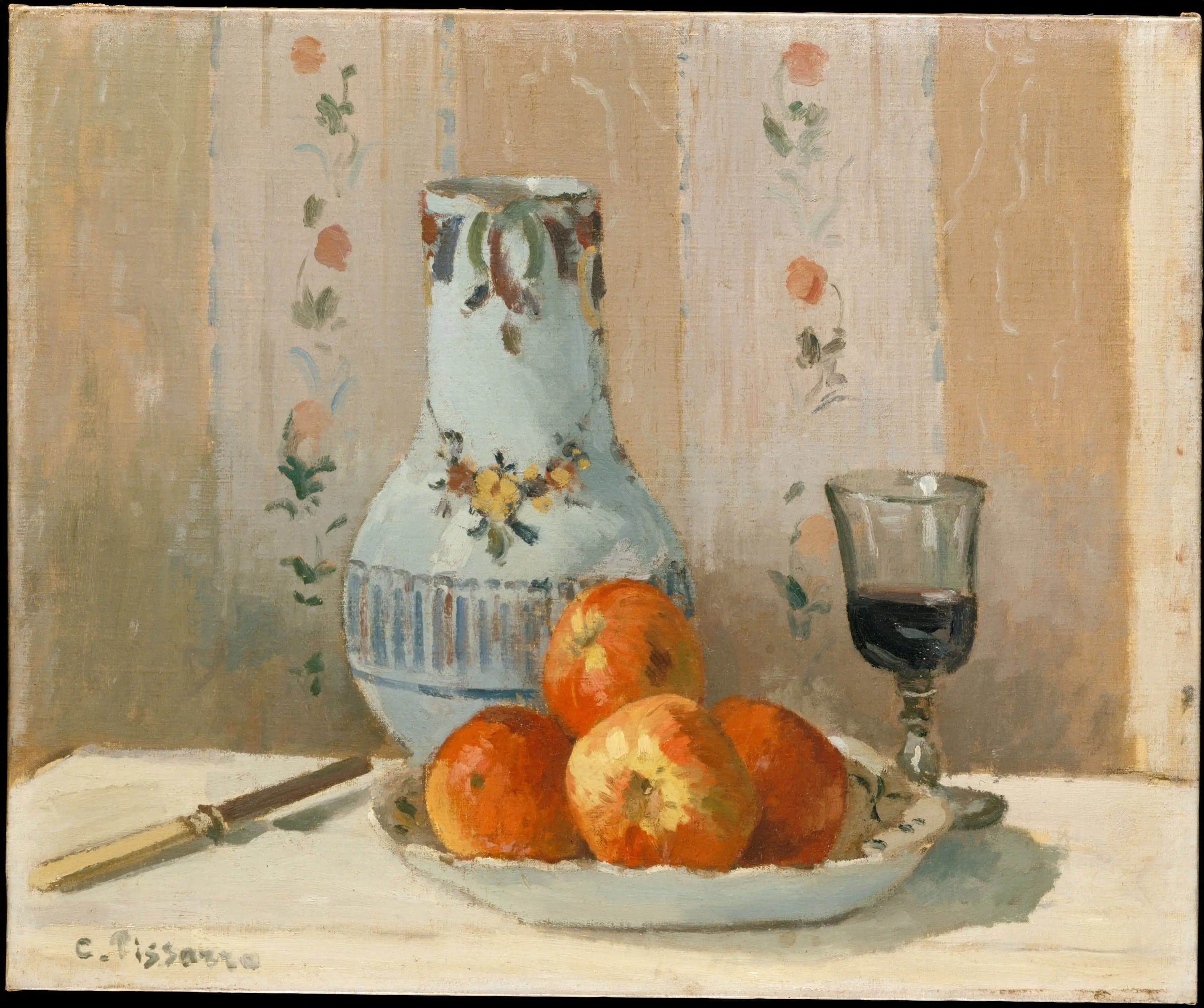 Chestnut Apples and Glazed Earthenware on a Table