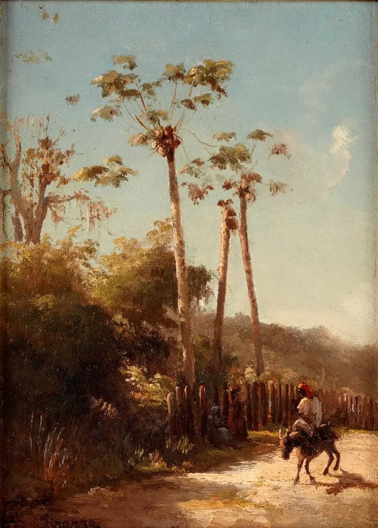 Landscape of the Antilles, Horseman and Donkey on a Road