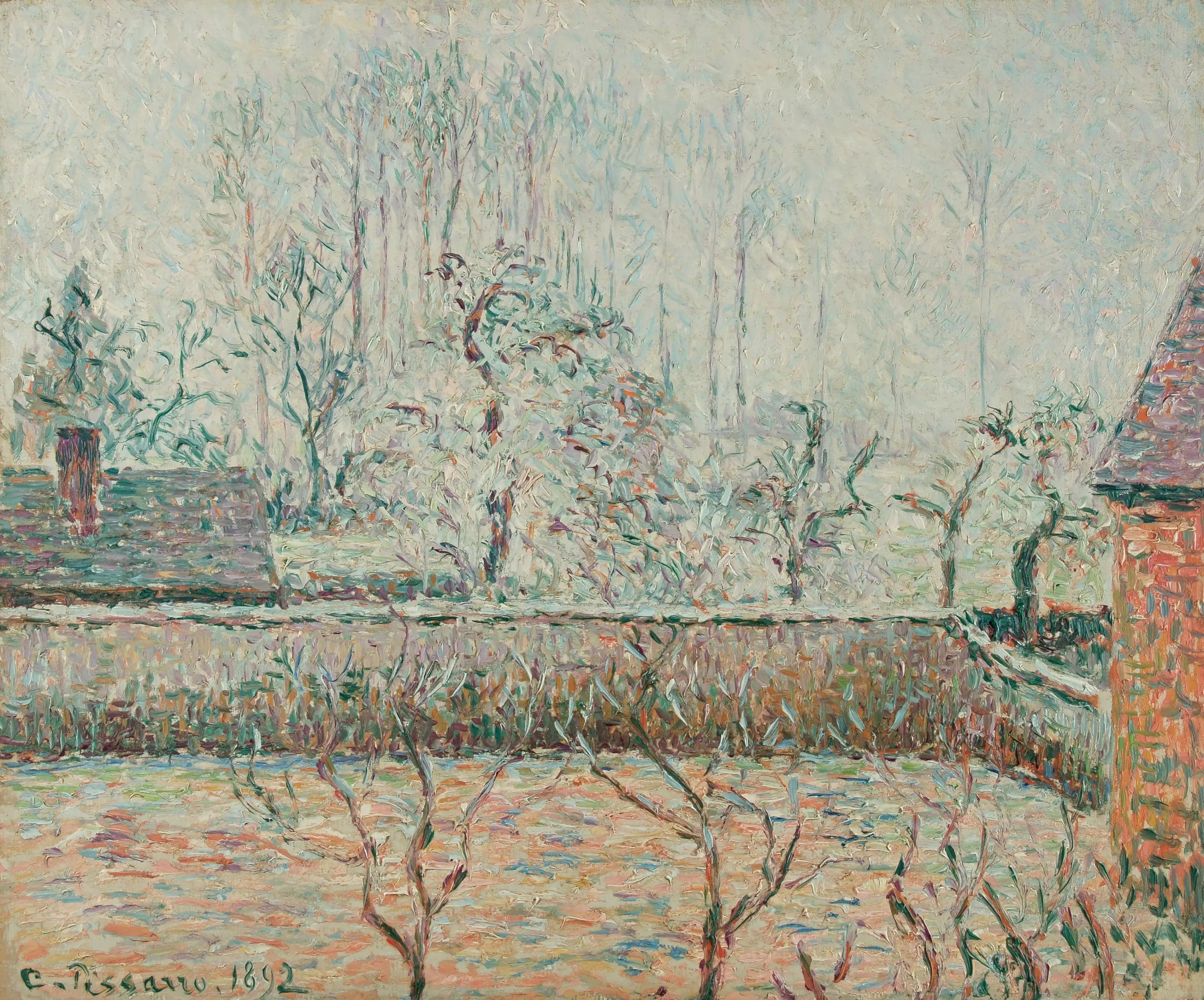 Landscape with houses and wall, mist and frost, Éragny