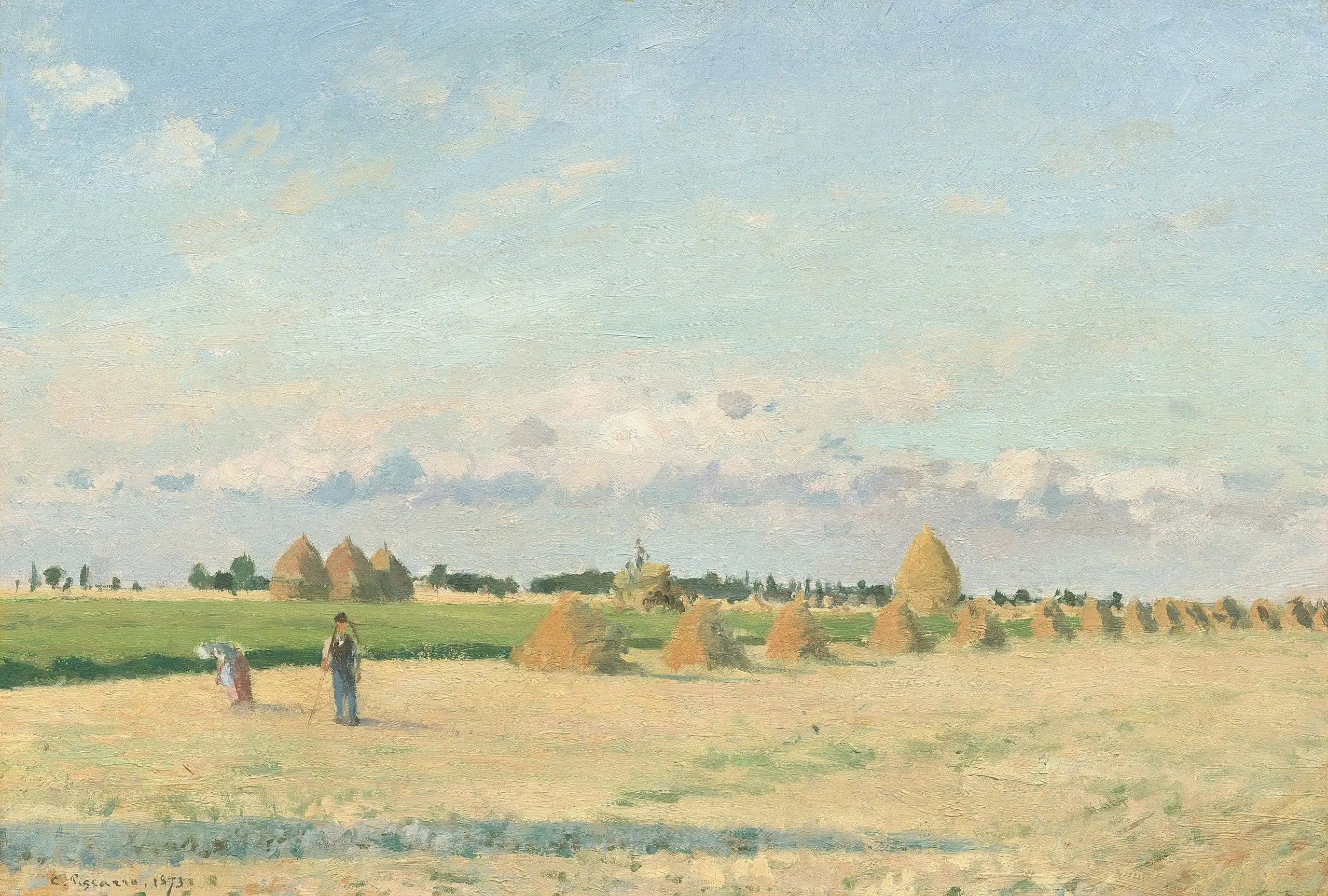 Open fields with haystacks near Pontoise