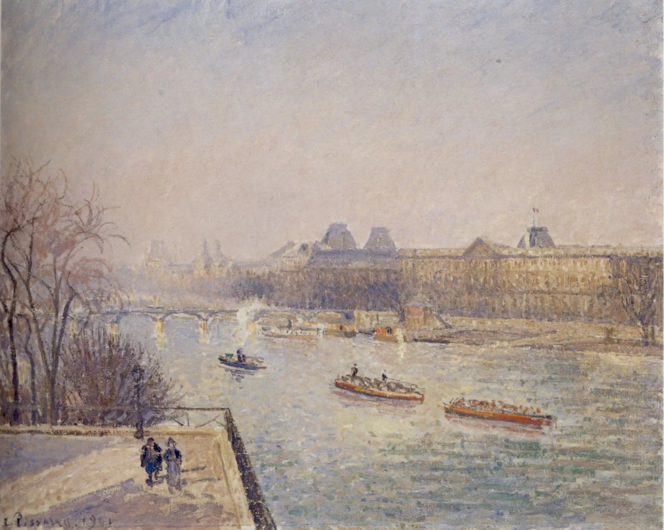 The Louvre, morning, winter sun, white frost
