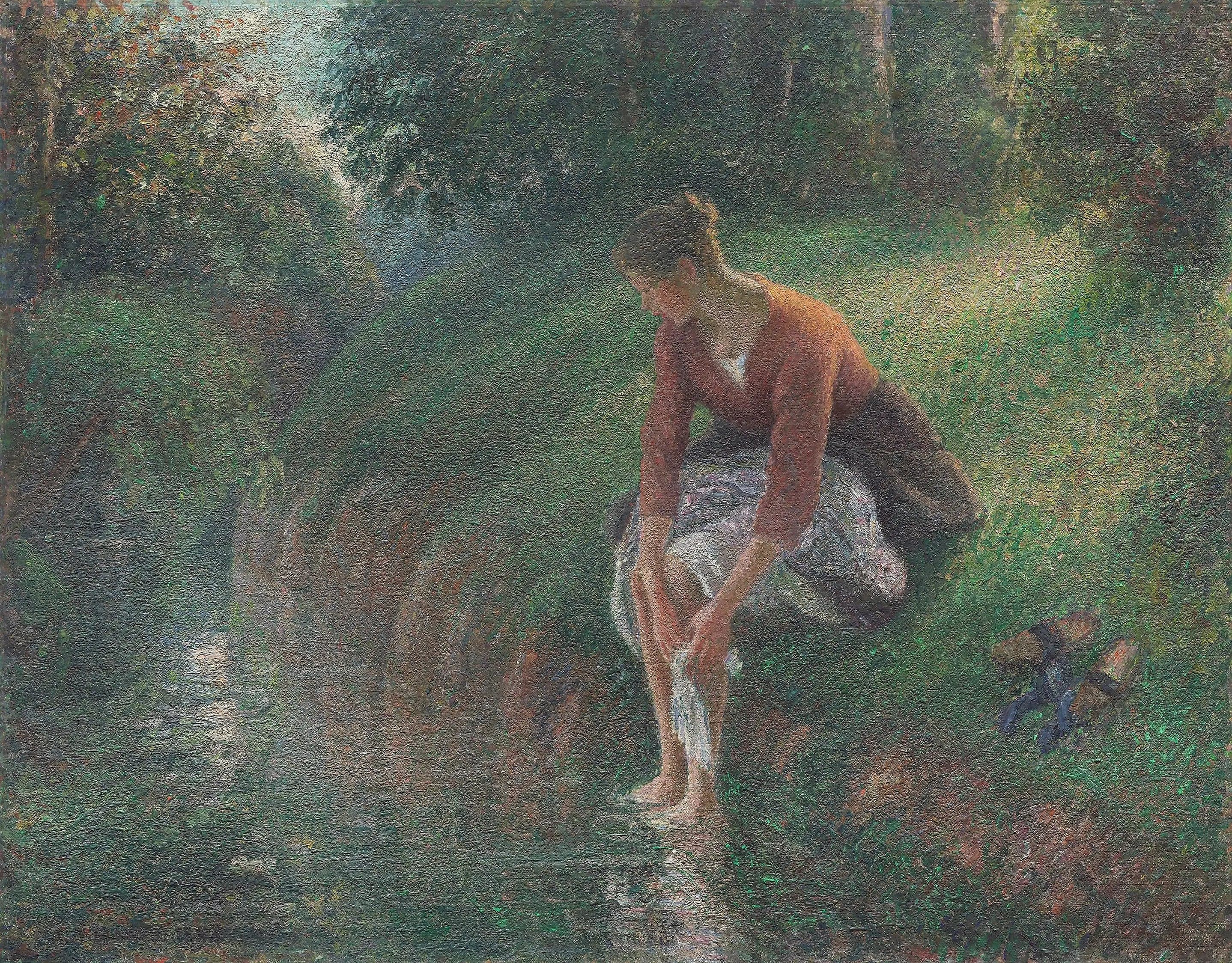 Woman Bathing Her Feet in a Stream