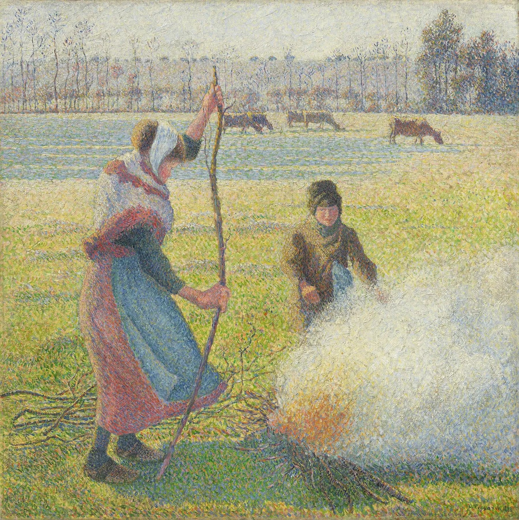 Young Peasant Woman Making Fire. White Frost
