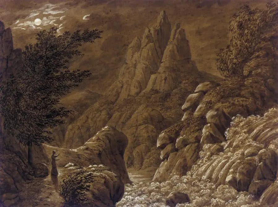 Idealized Landscape with Waterfall