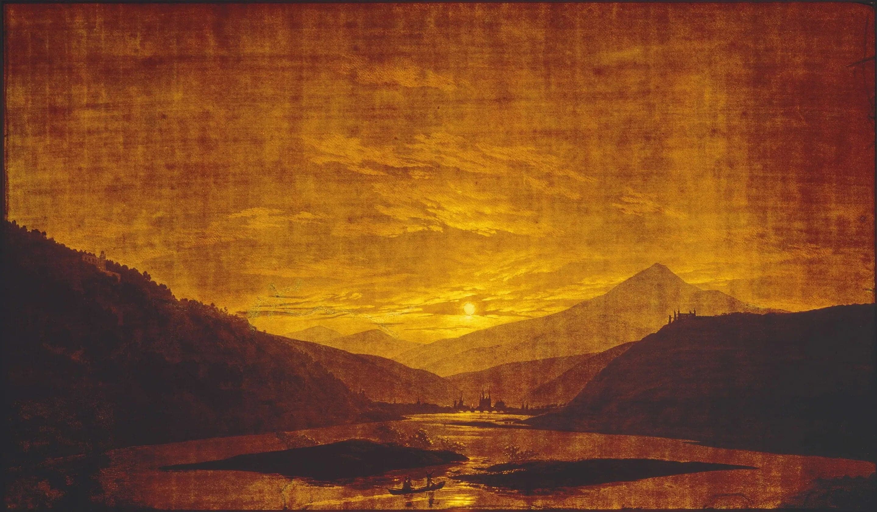 River Landscape in the Mountains, at Night