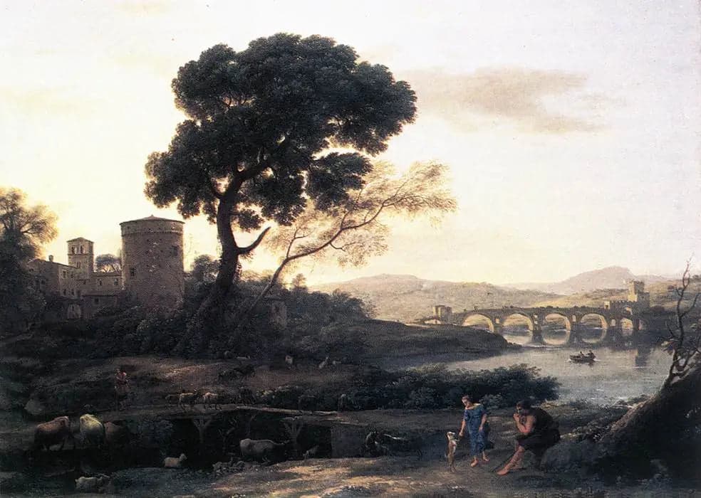 Pastoral landscape with the Milvius bridge