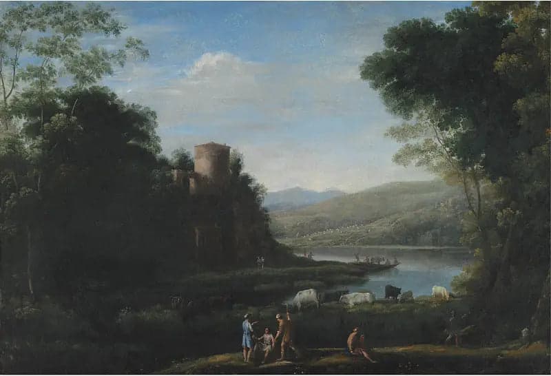 River landscape with shepherds