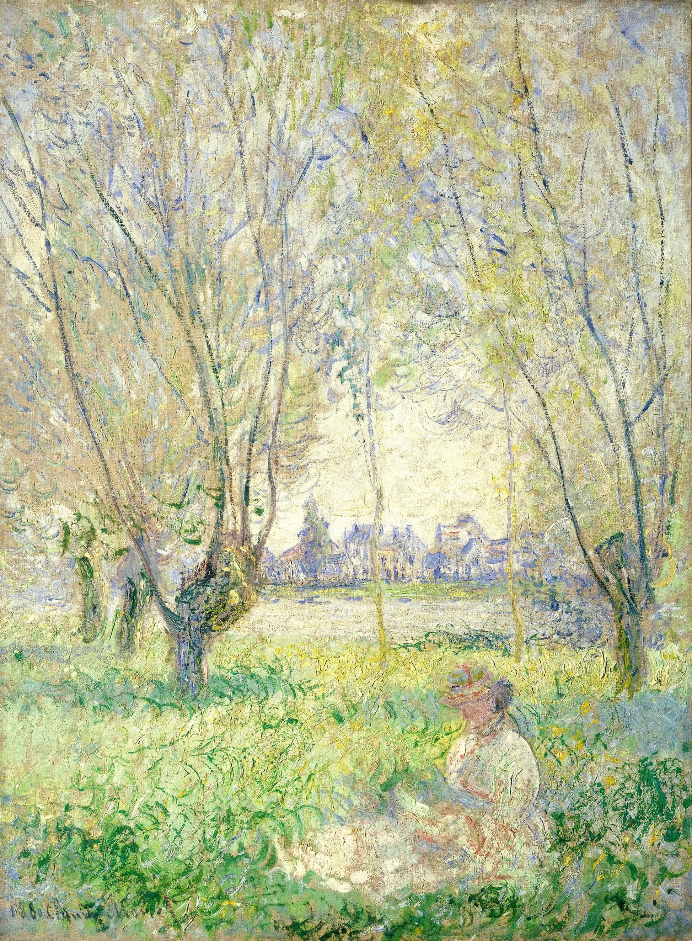 A woman sitting under the willows