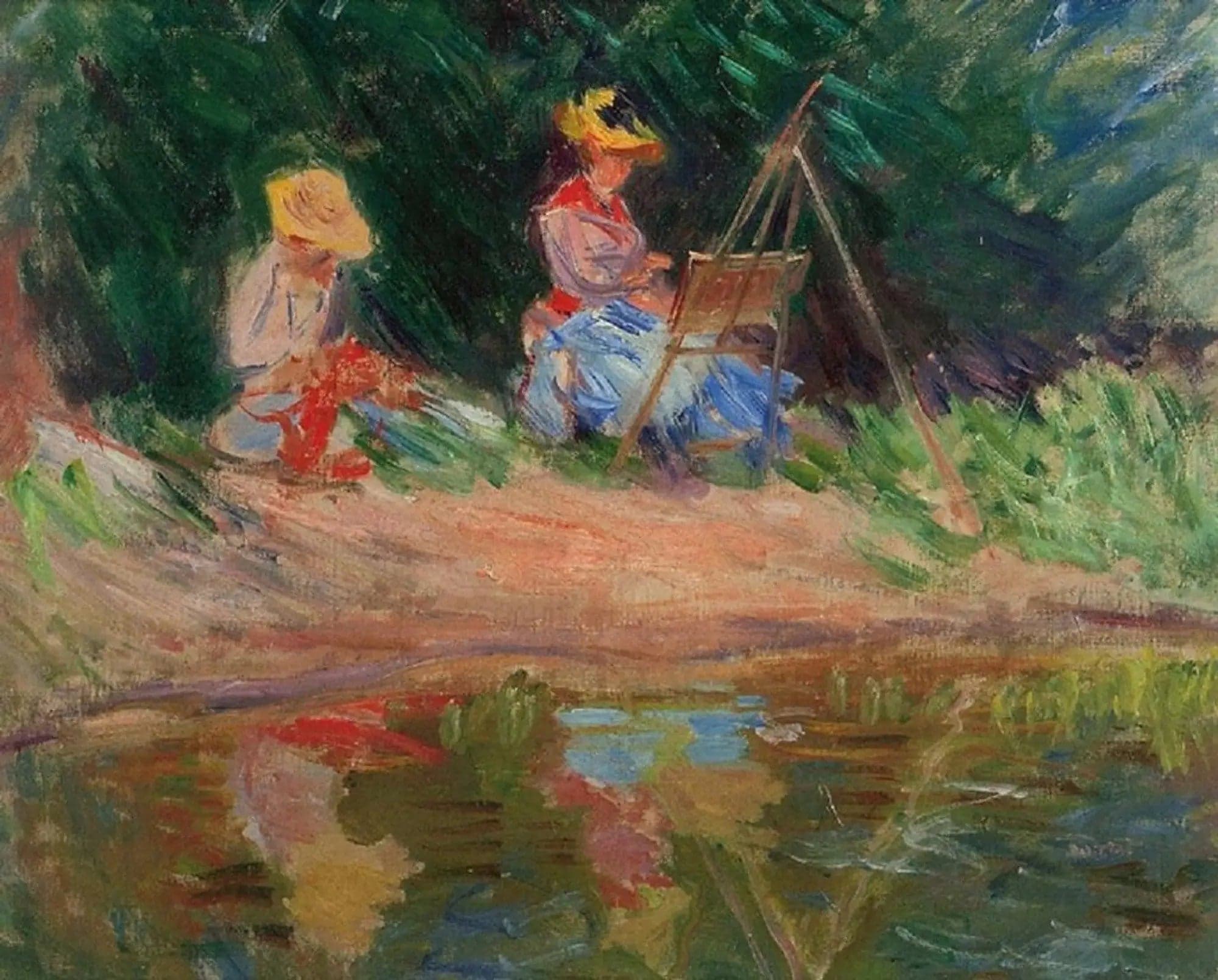 Blanche Monet painting with her sister Suzanne by the water